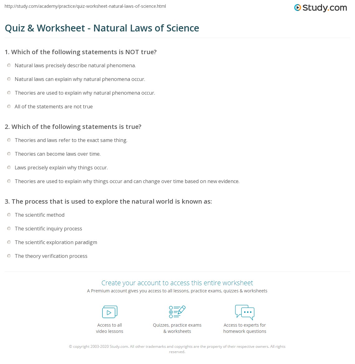 quiz worksheet natural laws of science study com