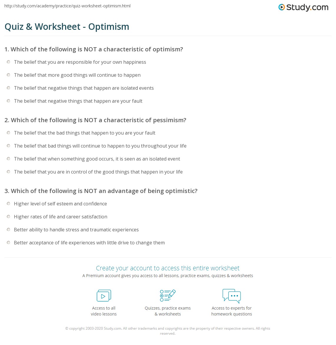 Optimize your learning by maintaining a success rate of 80% and you may learn faster. Quiz Worksheet Optimism Study Com