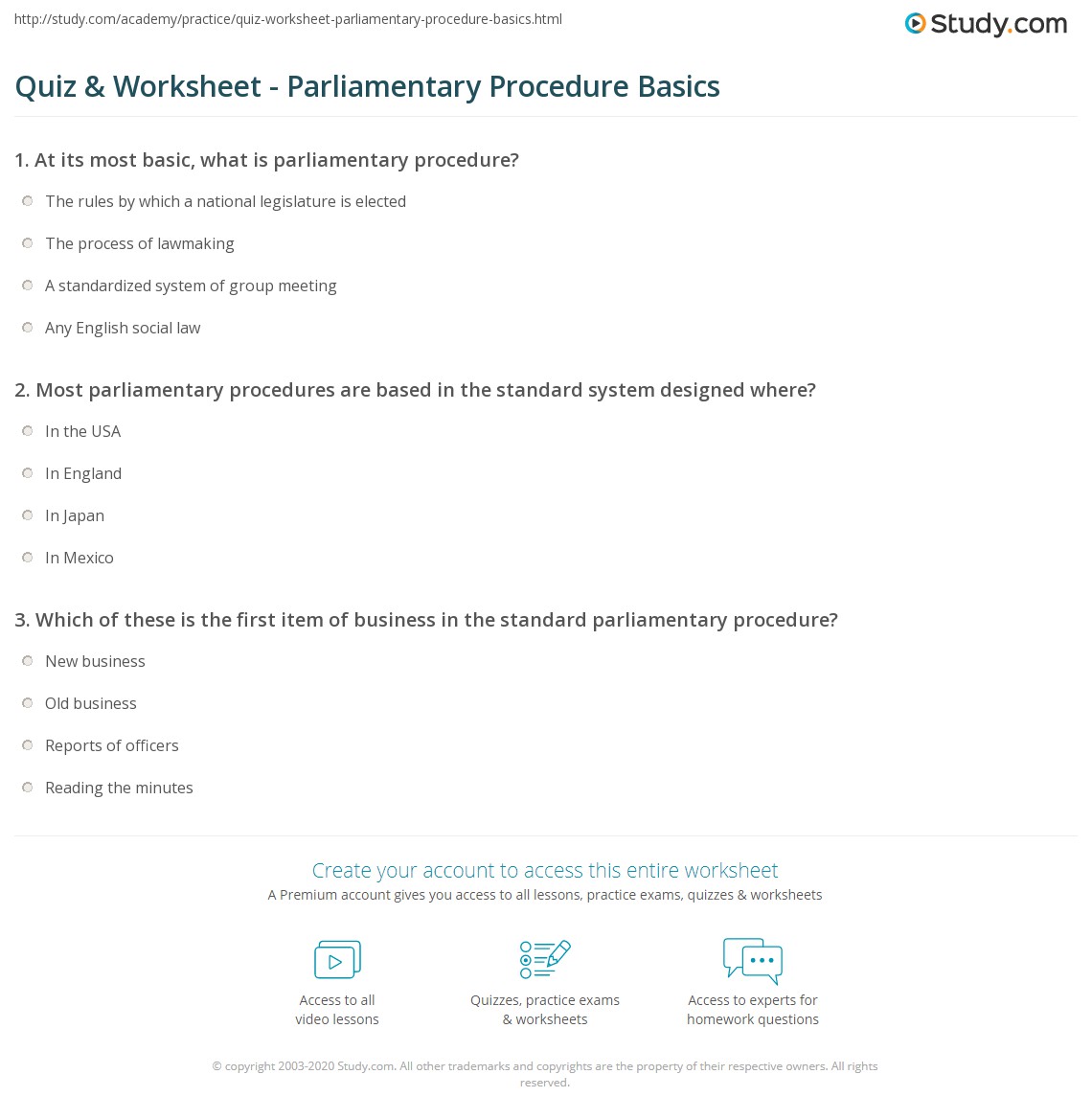 Parliamentary procedure is used across many industries and organizations. Quiz Worksheet Parliamentary Procedure Basics Study Com