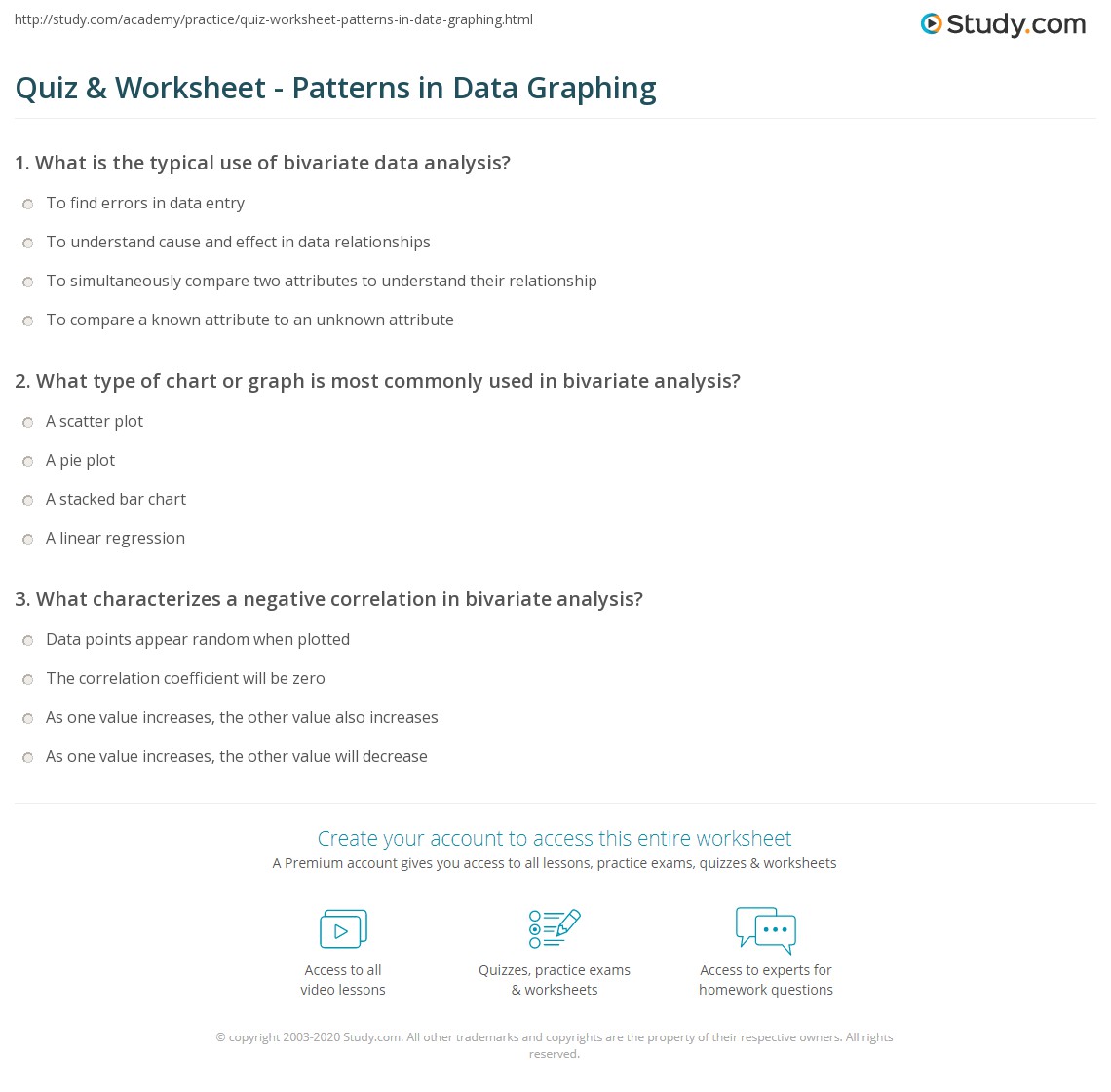 quiz worksheet patterns in data graphing study com