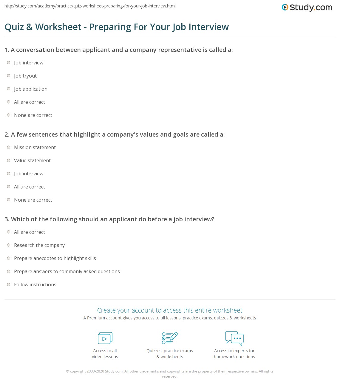 Interview preparation worksheet