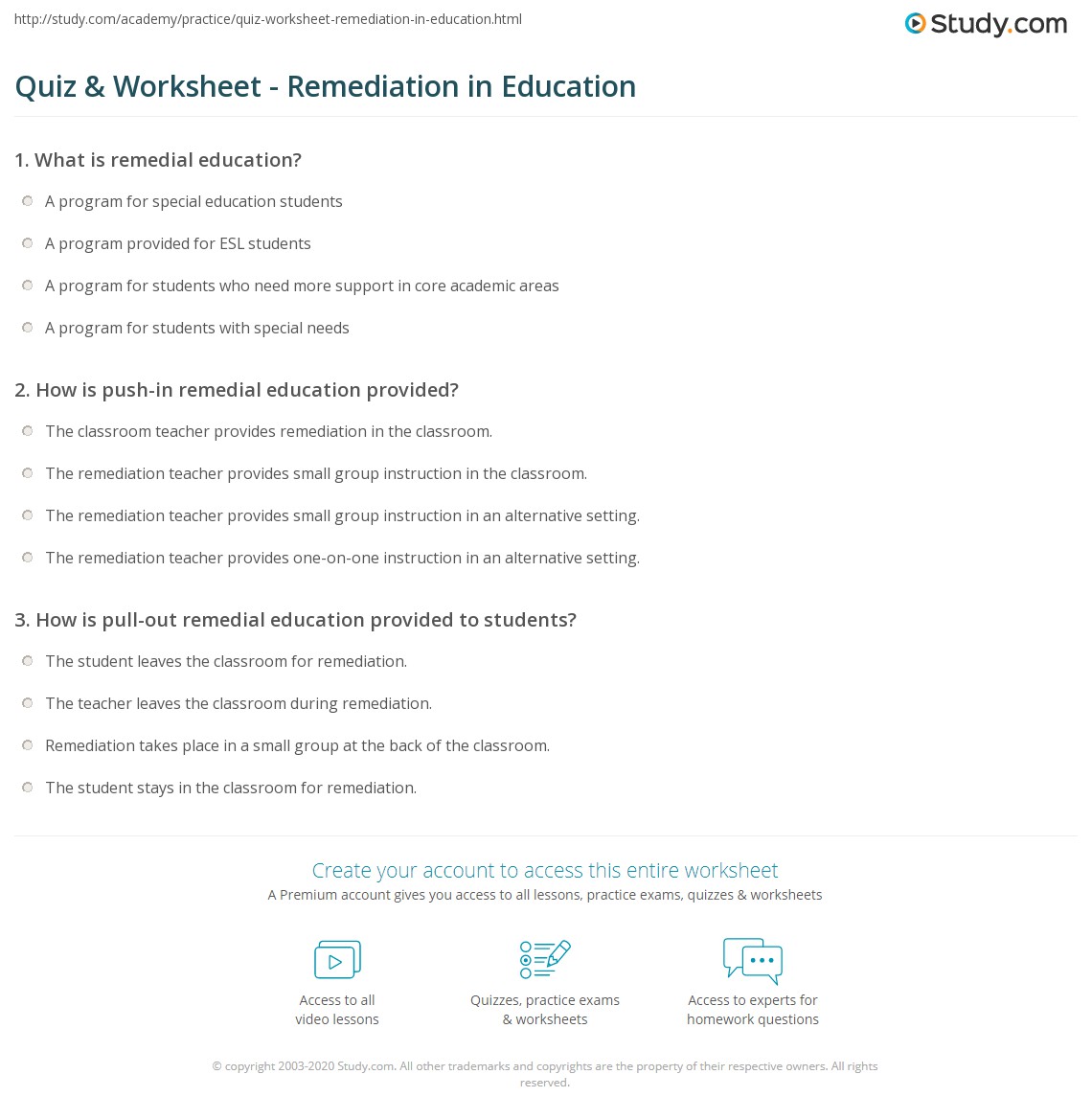quiz worksheet remediation in education study com
