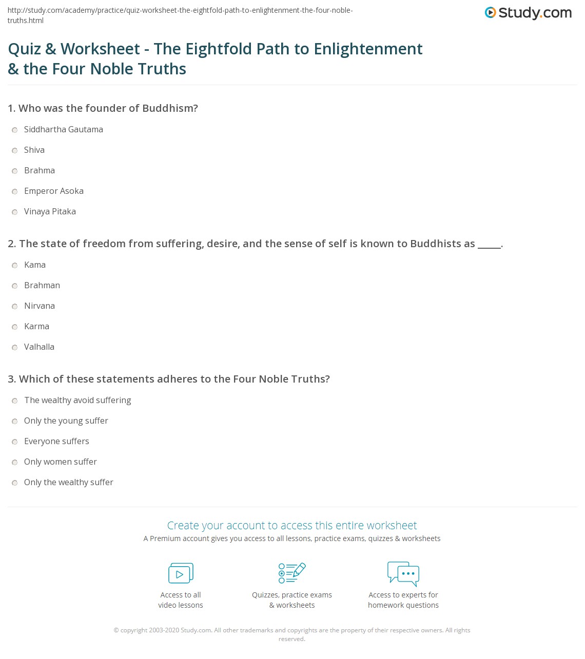 quiz worksheet the eightfold path to enlightenment the four noble truths study com