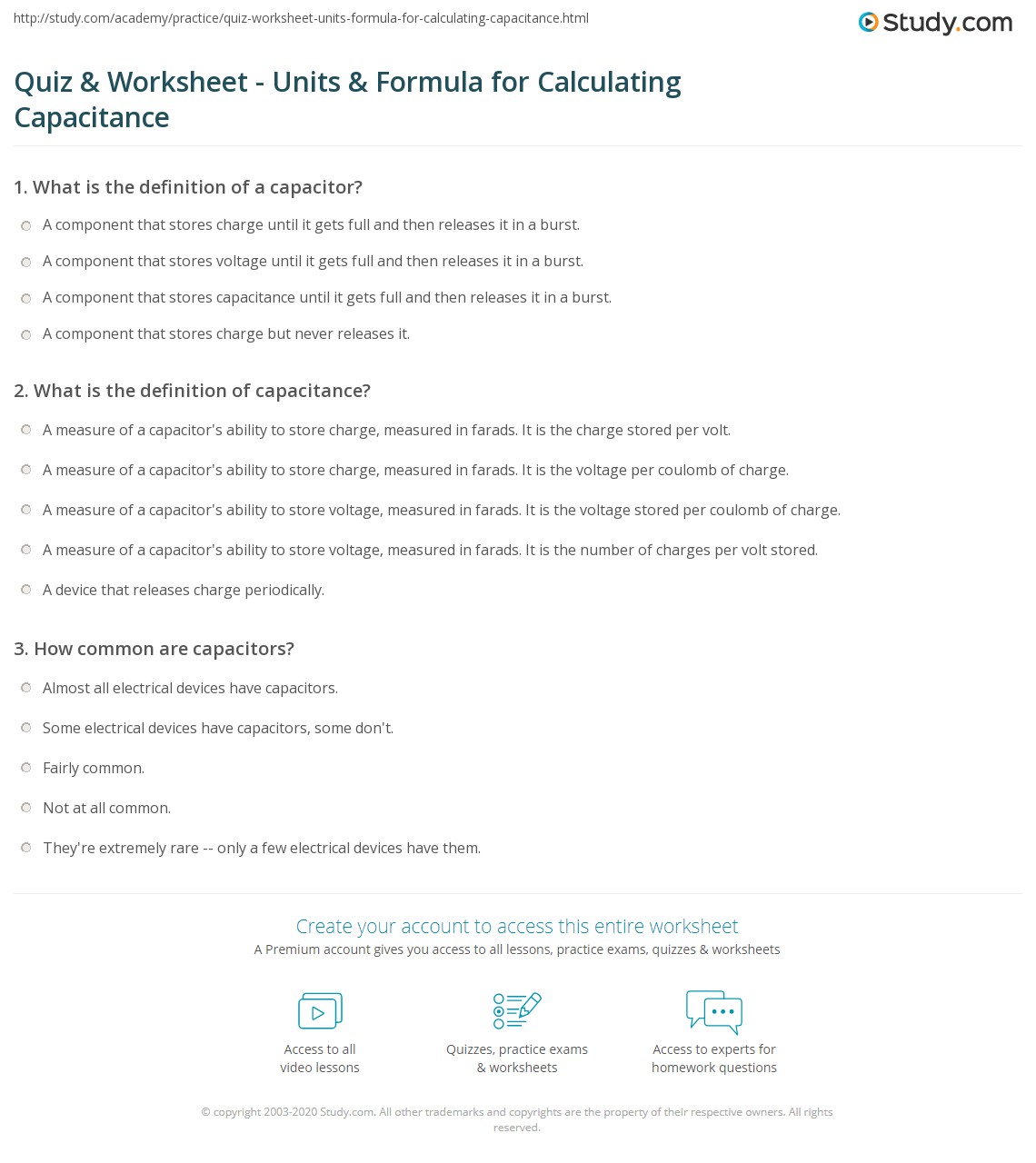 Quiz Worksheet Units Formula For Calculating