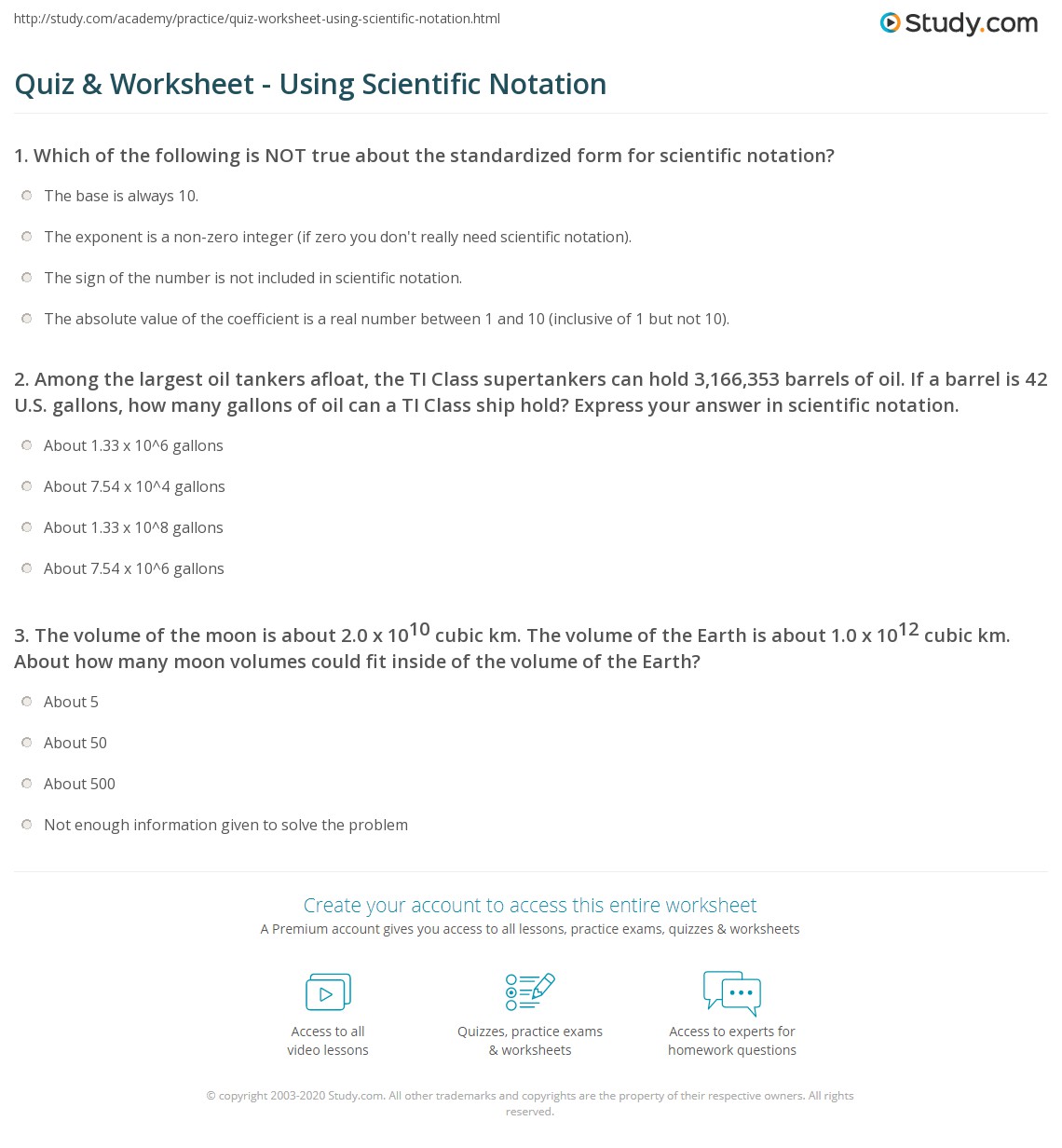 Quiz Worksheet Using Scientific Notation Study Com