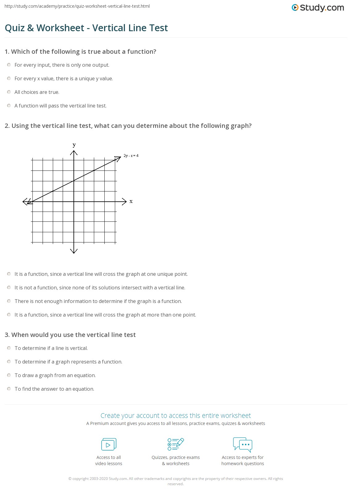 Vertical line test worksheet