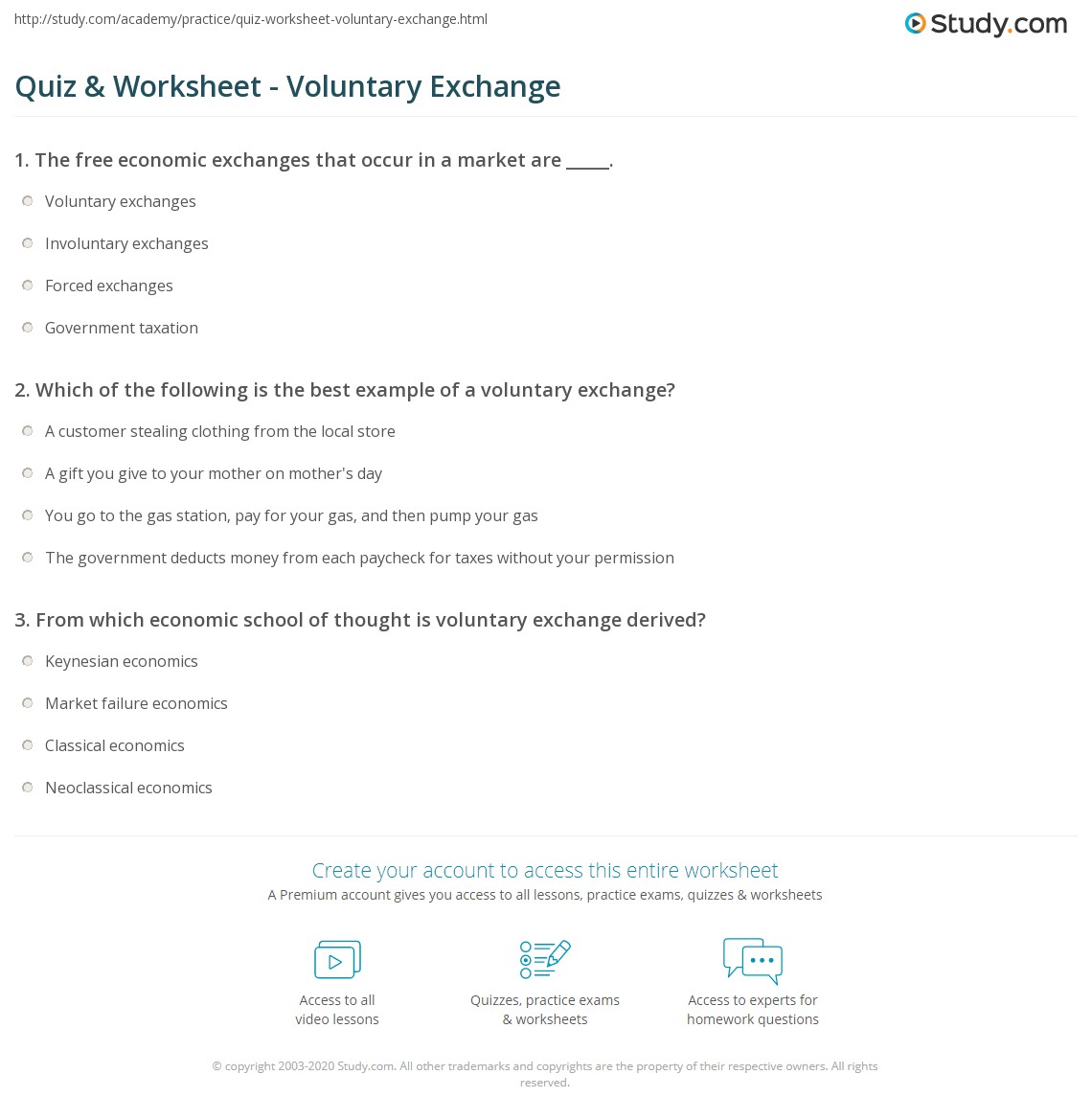 quiz worksheet voluntary exchange study com