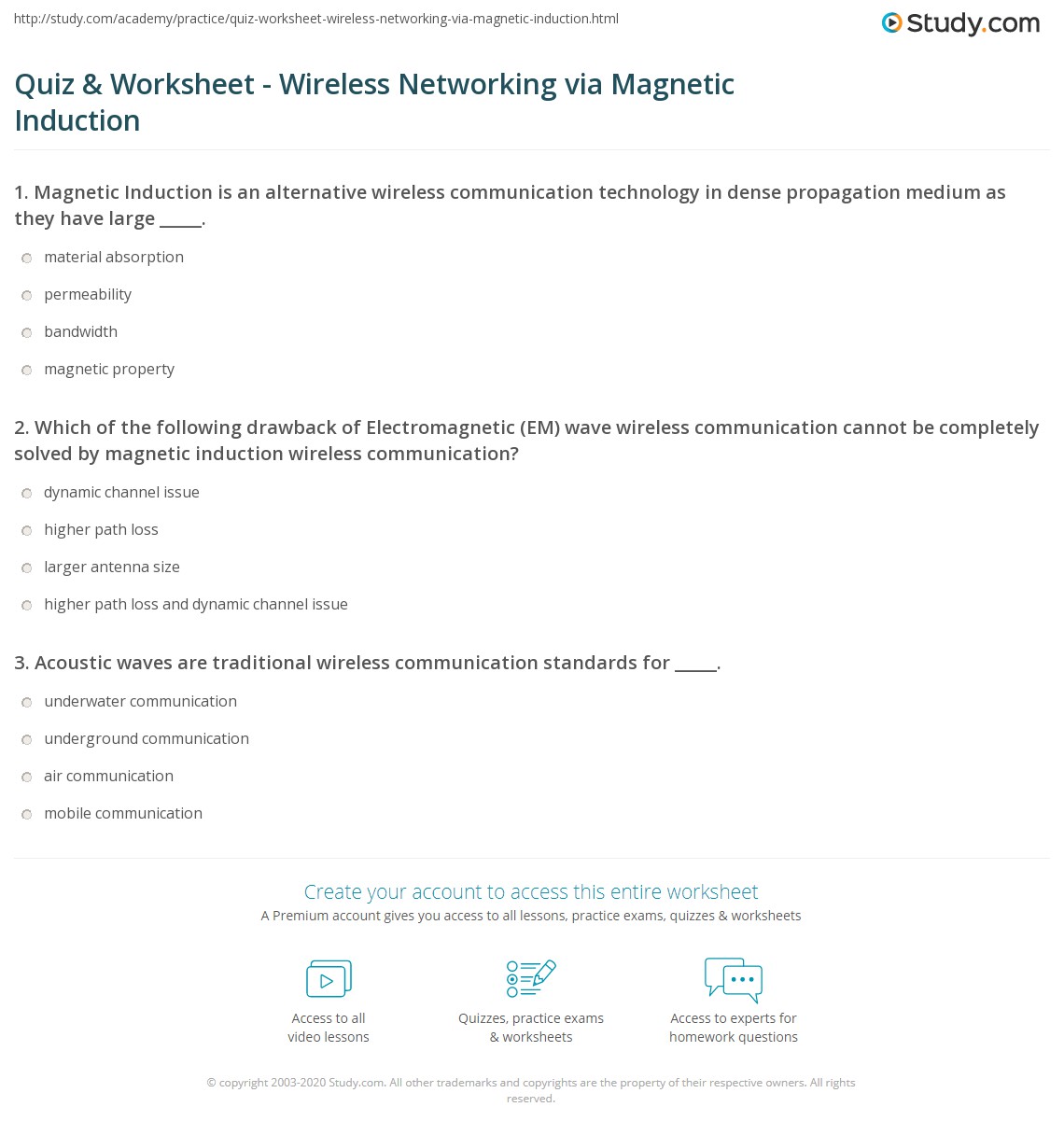 Quiz Worksheet Wireless Networking Via Magnetic Quiz Worksheet Wireless Networking Via Magnetic