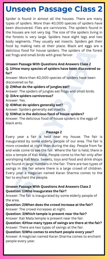 Unseen Passage For Class 2 With Questions And Answers