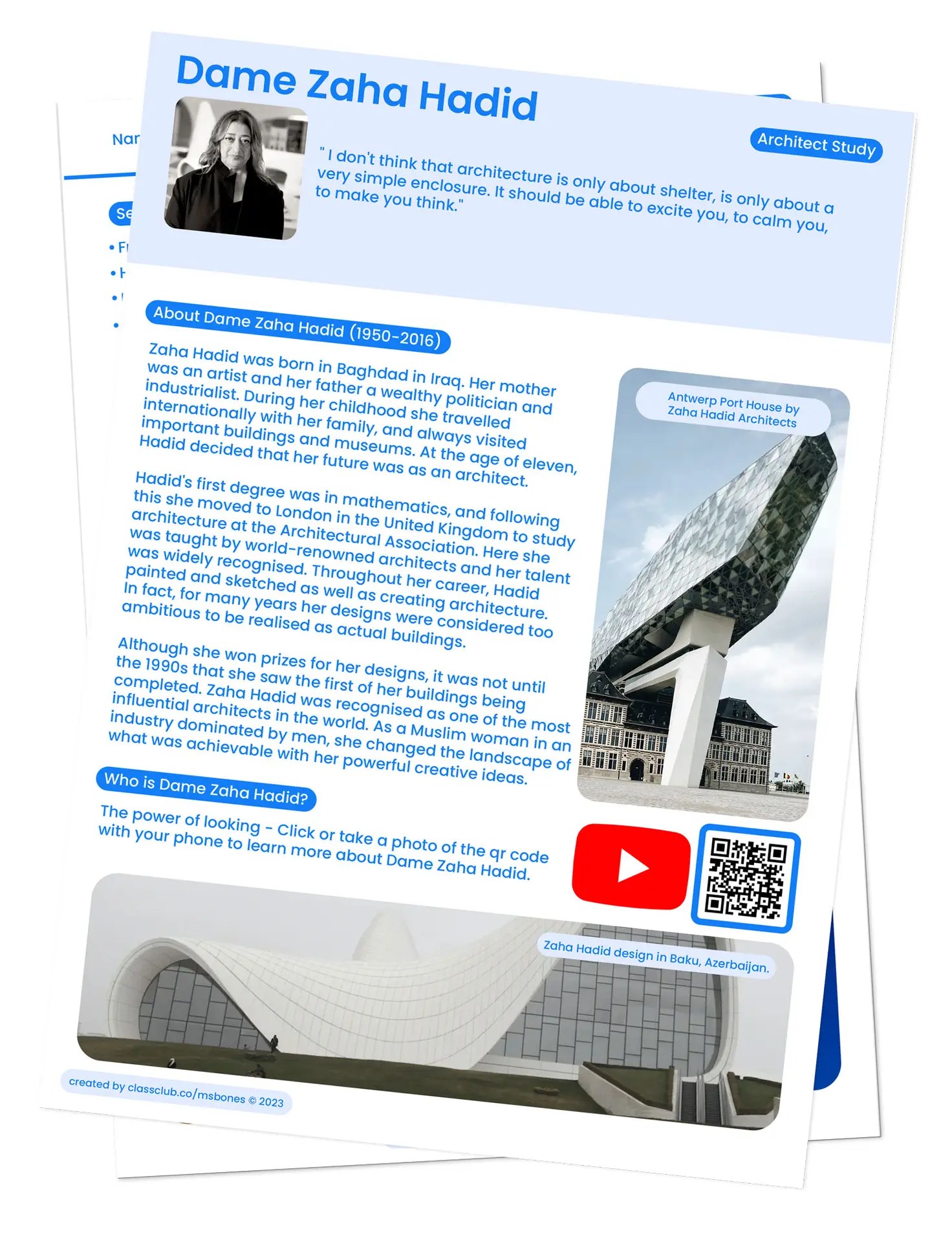 Dame Zaha Hadid Architect Study