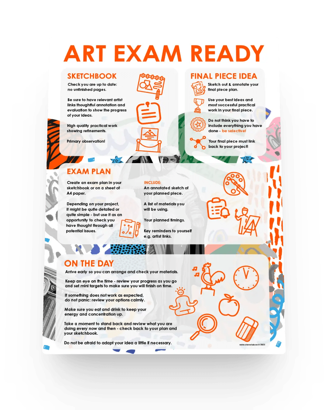 Art exam preparation handout for A level or GCSE