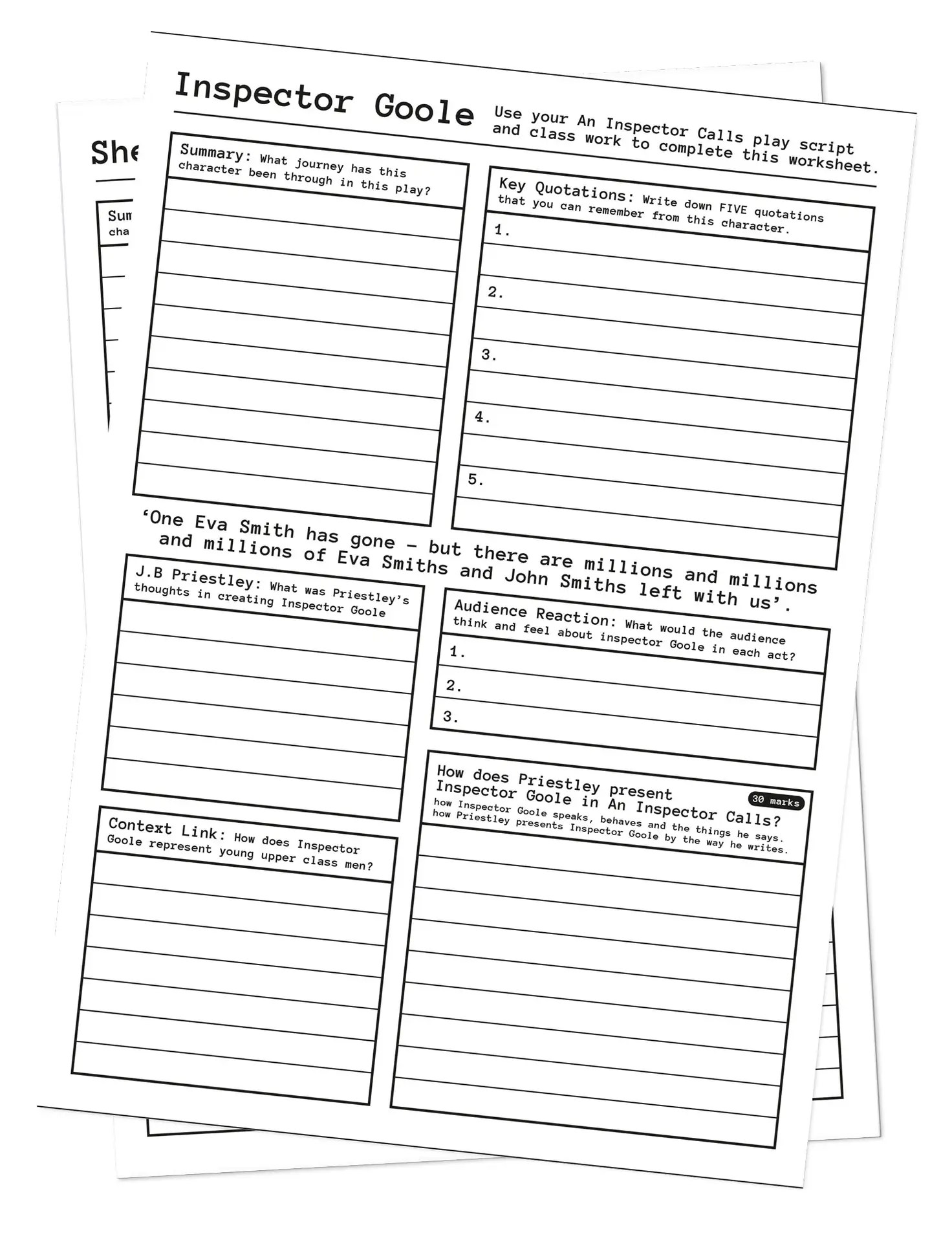 An Inspector Calls Character Worksheets