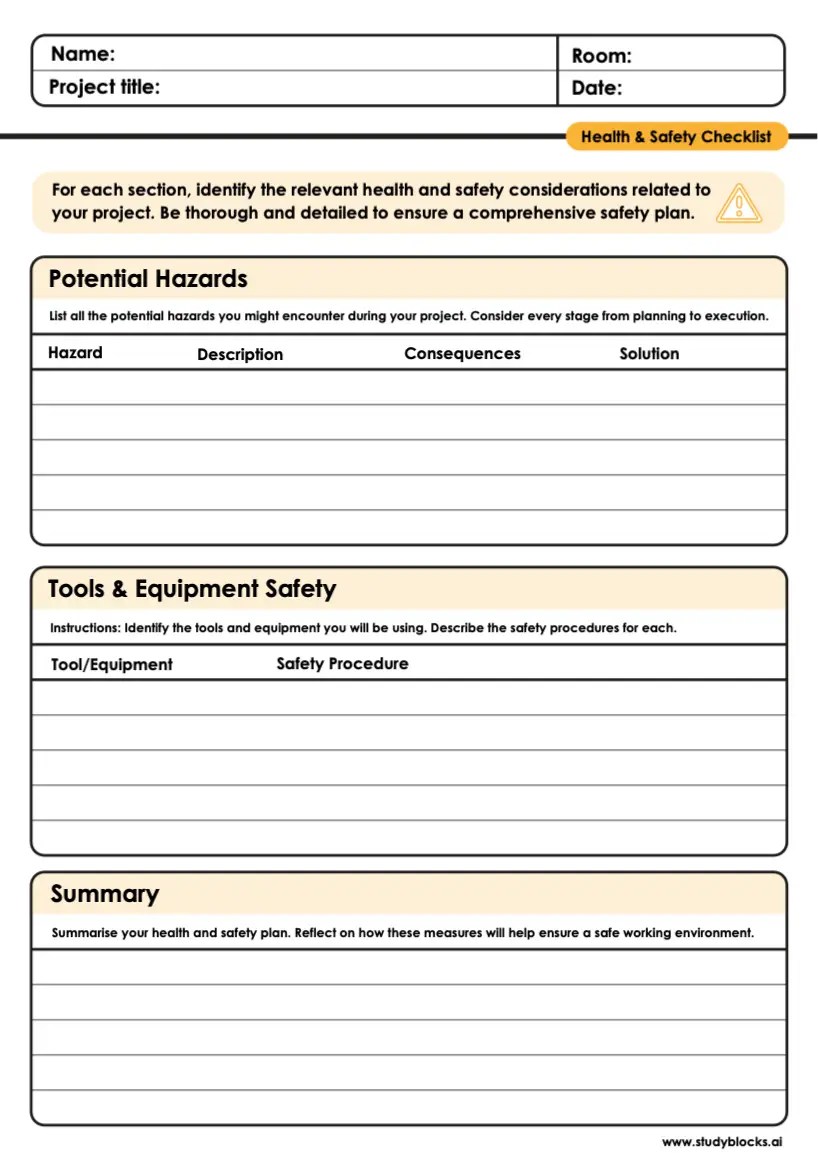 Health and safety checklist
