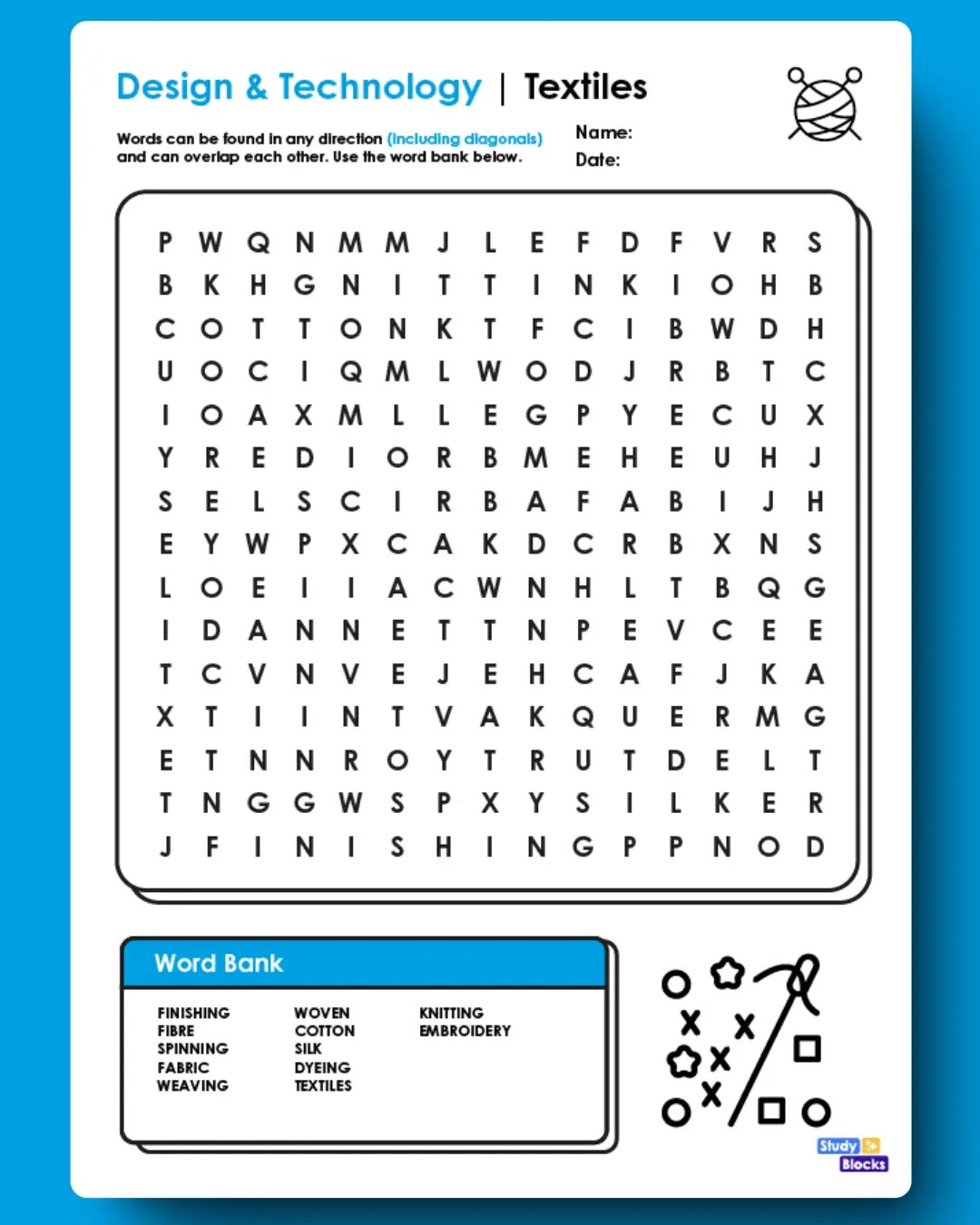 Textiles wordsearch