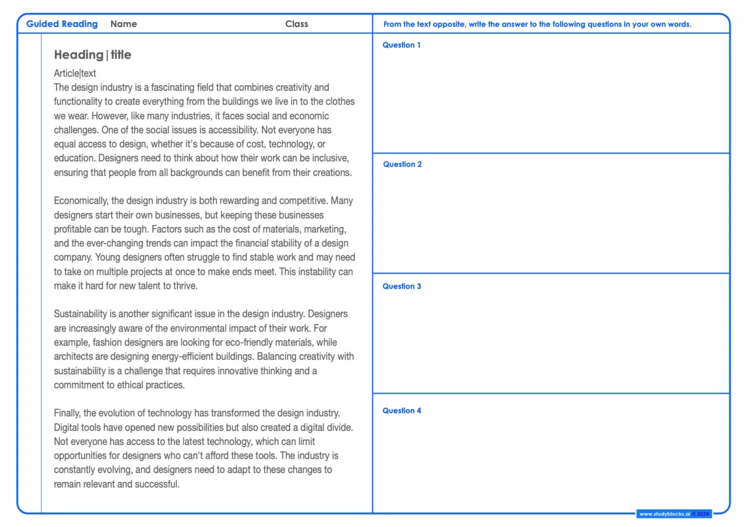 Guided reading template 4