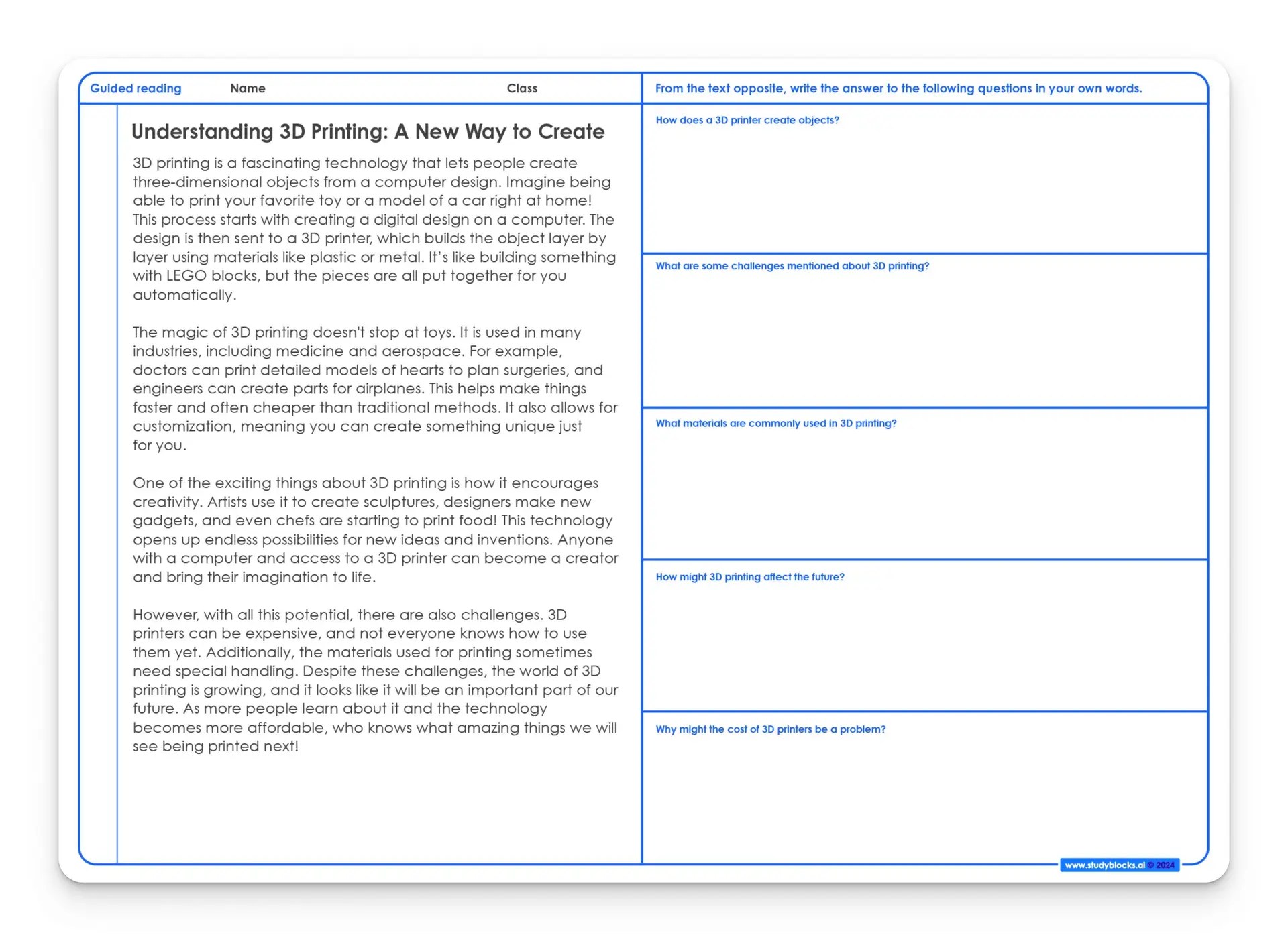 3d printing guided reading