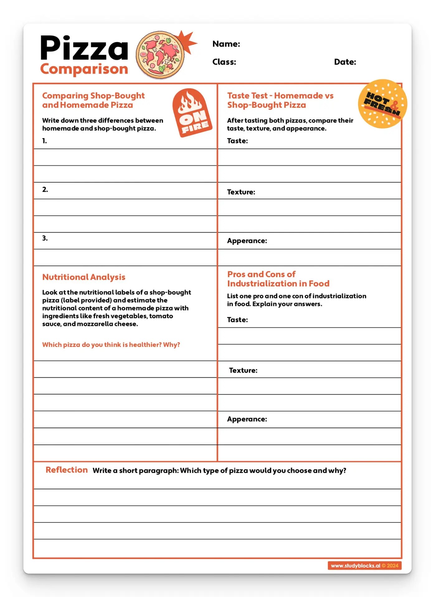 Pizza worksheet