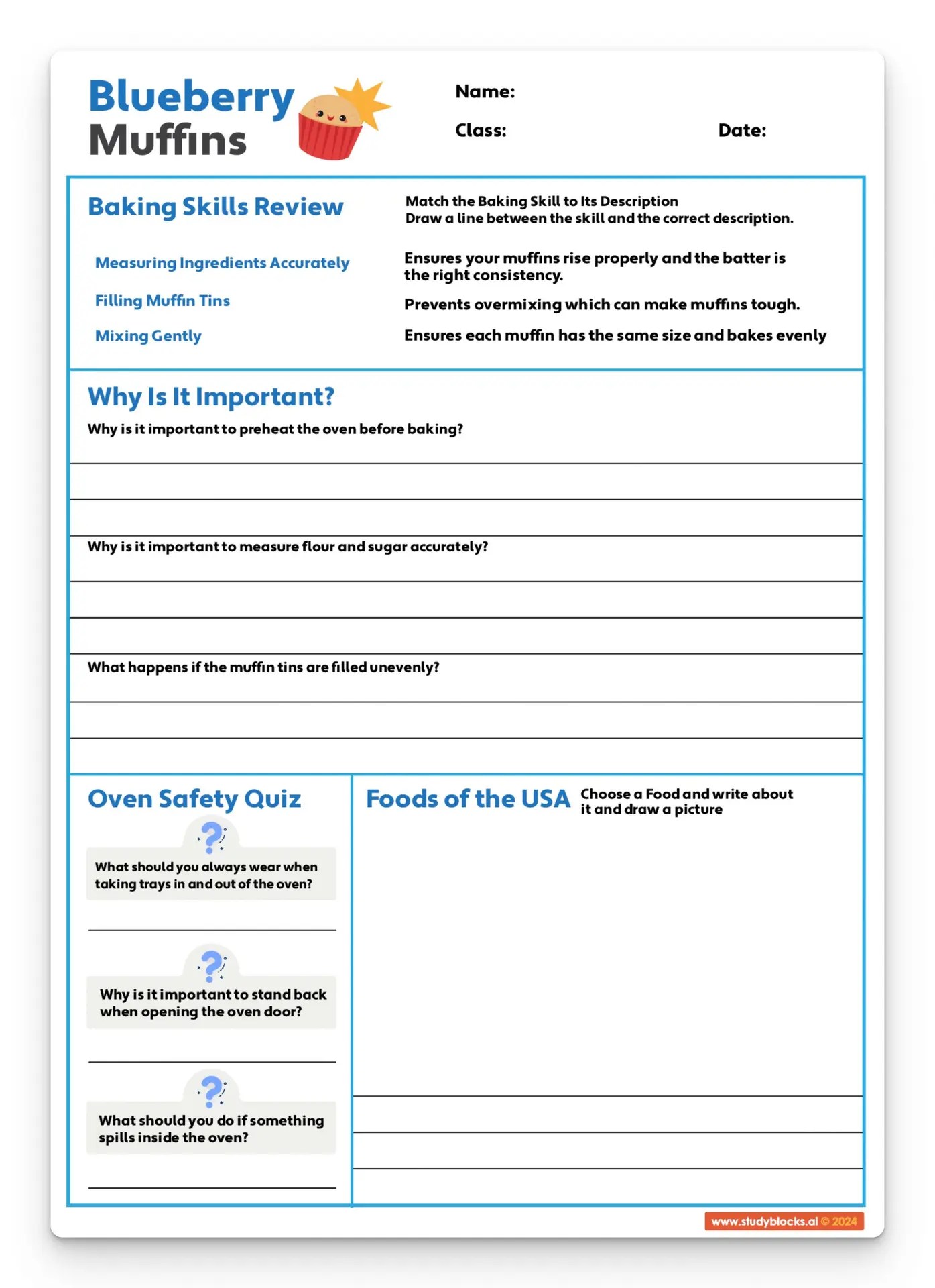 Blueberry Muffins worksheet