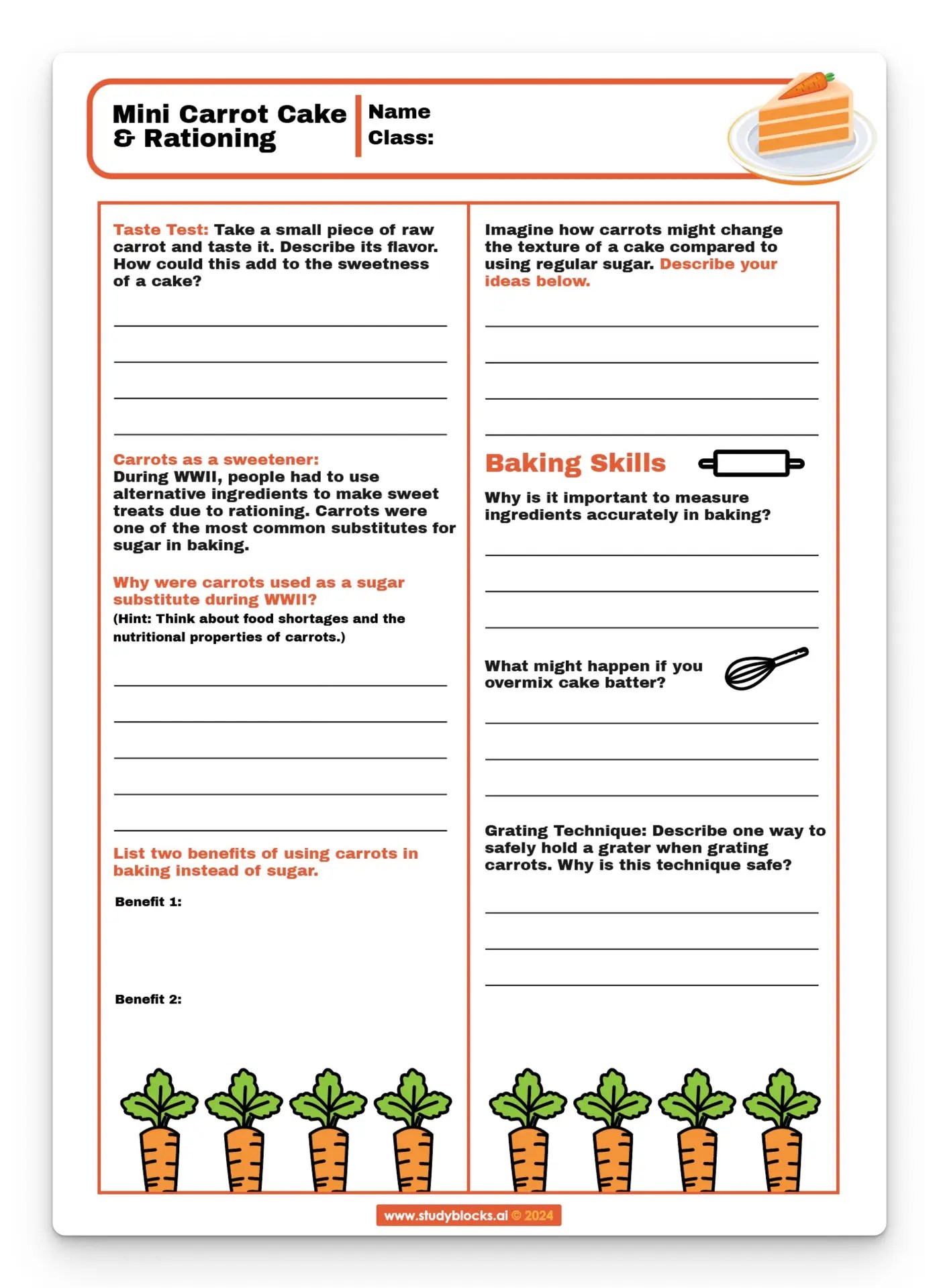 Carrot Cake worksheet