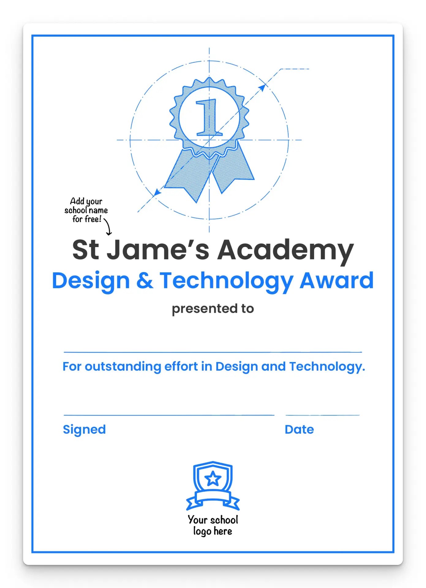 Design and Technology award certificate
