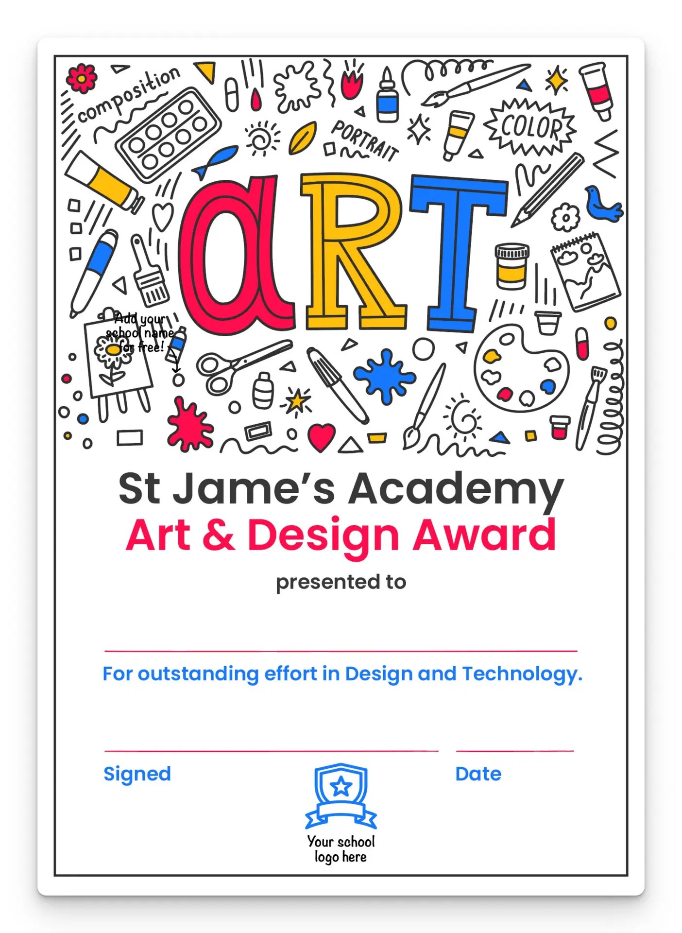 Art & Design award certificate