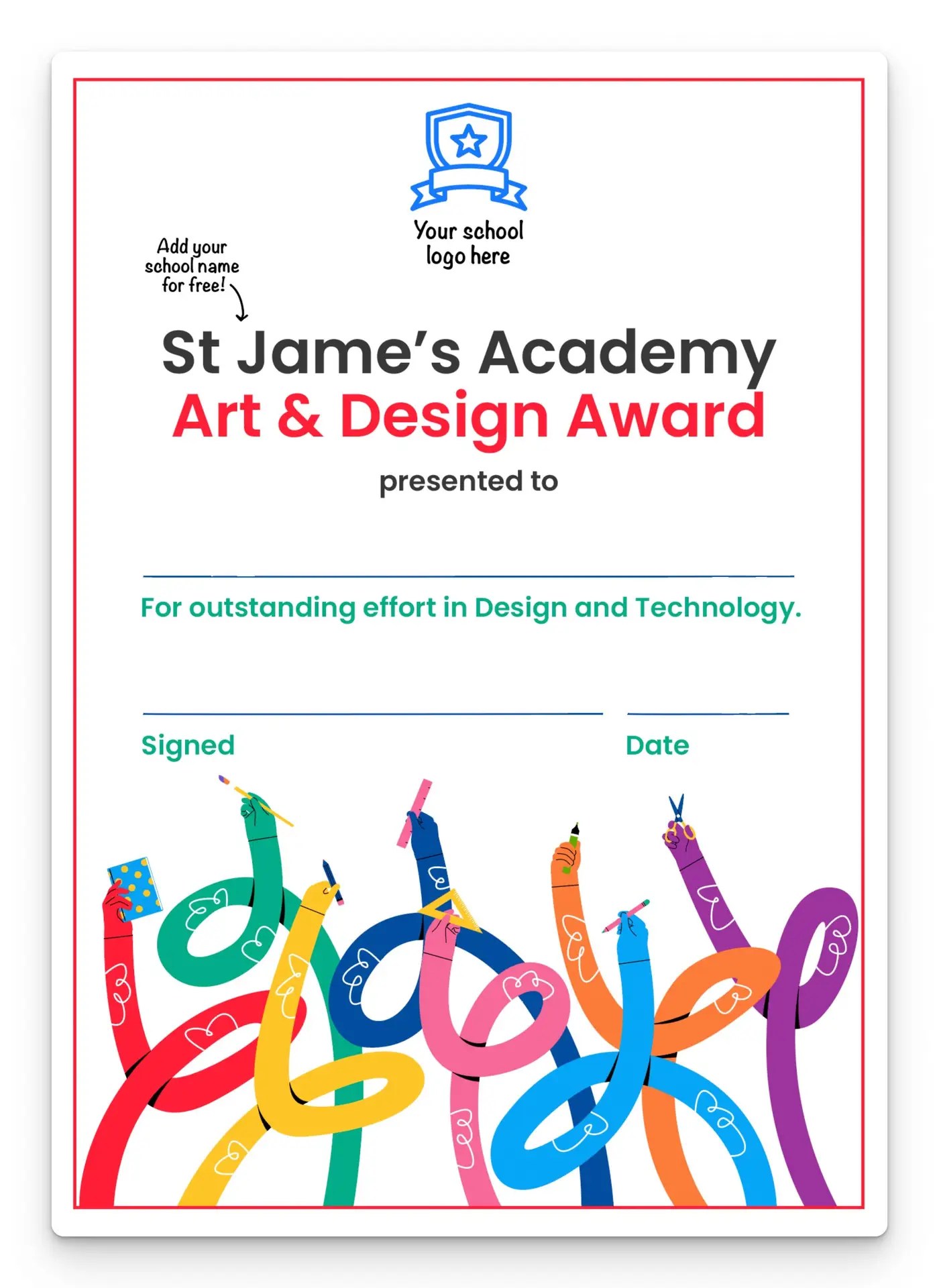Art & Design award certificate