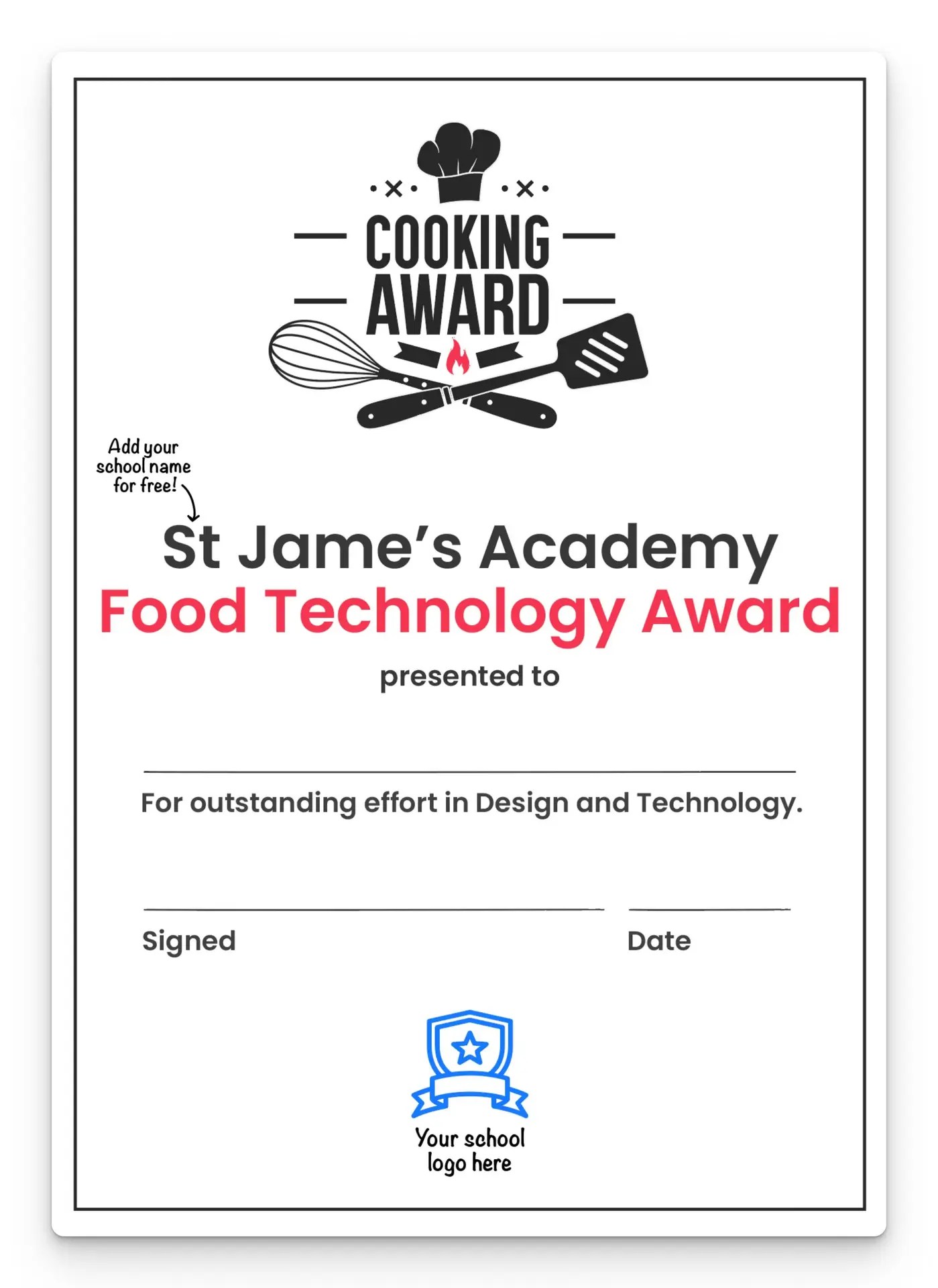 Food Technology award certificate