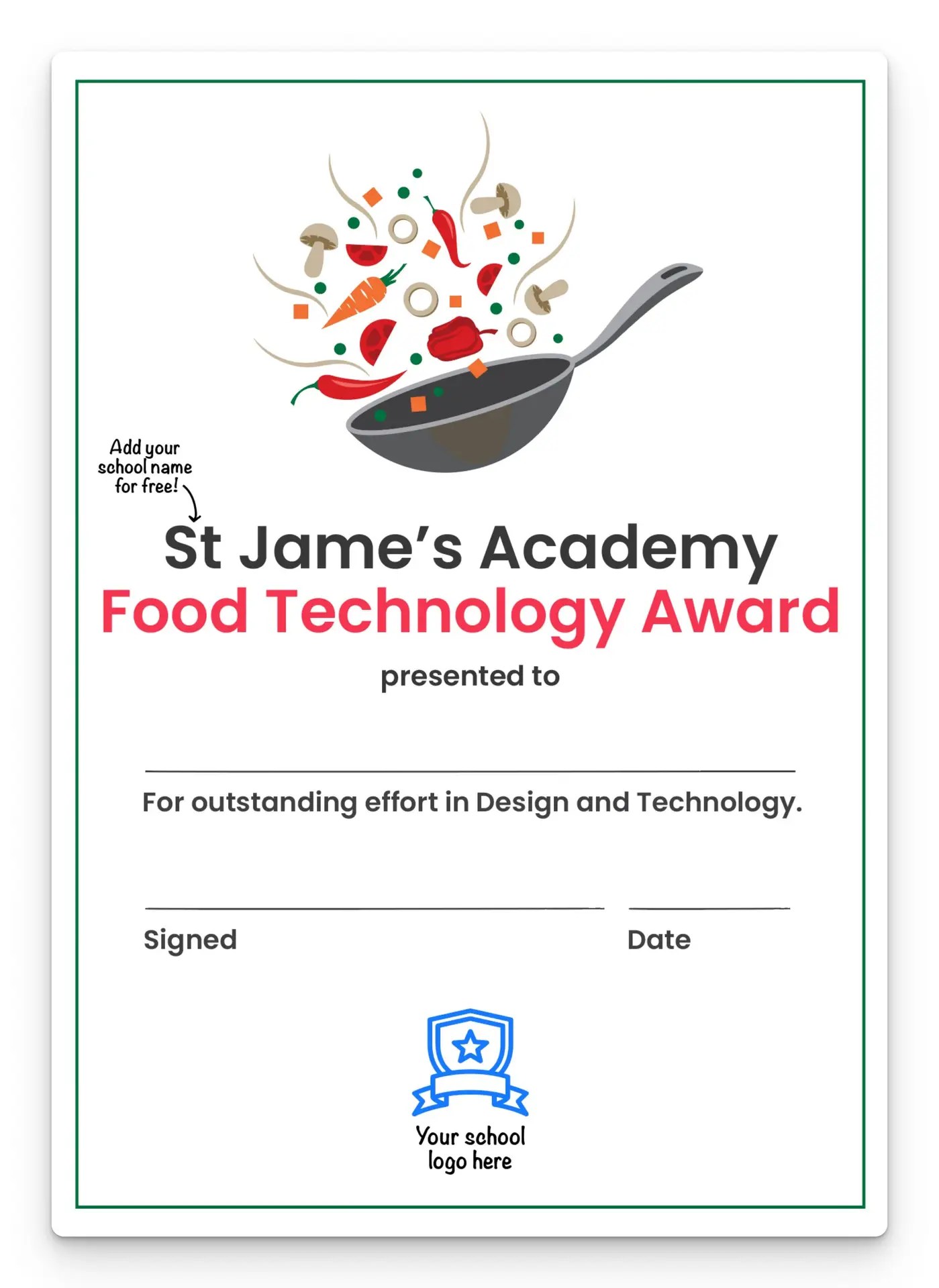 Food Technology award certificate