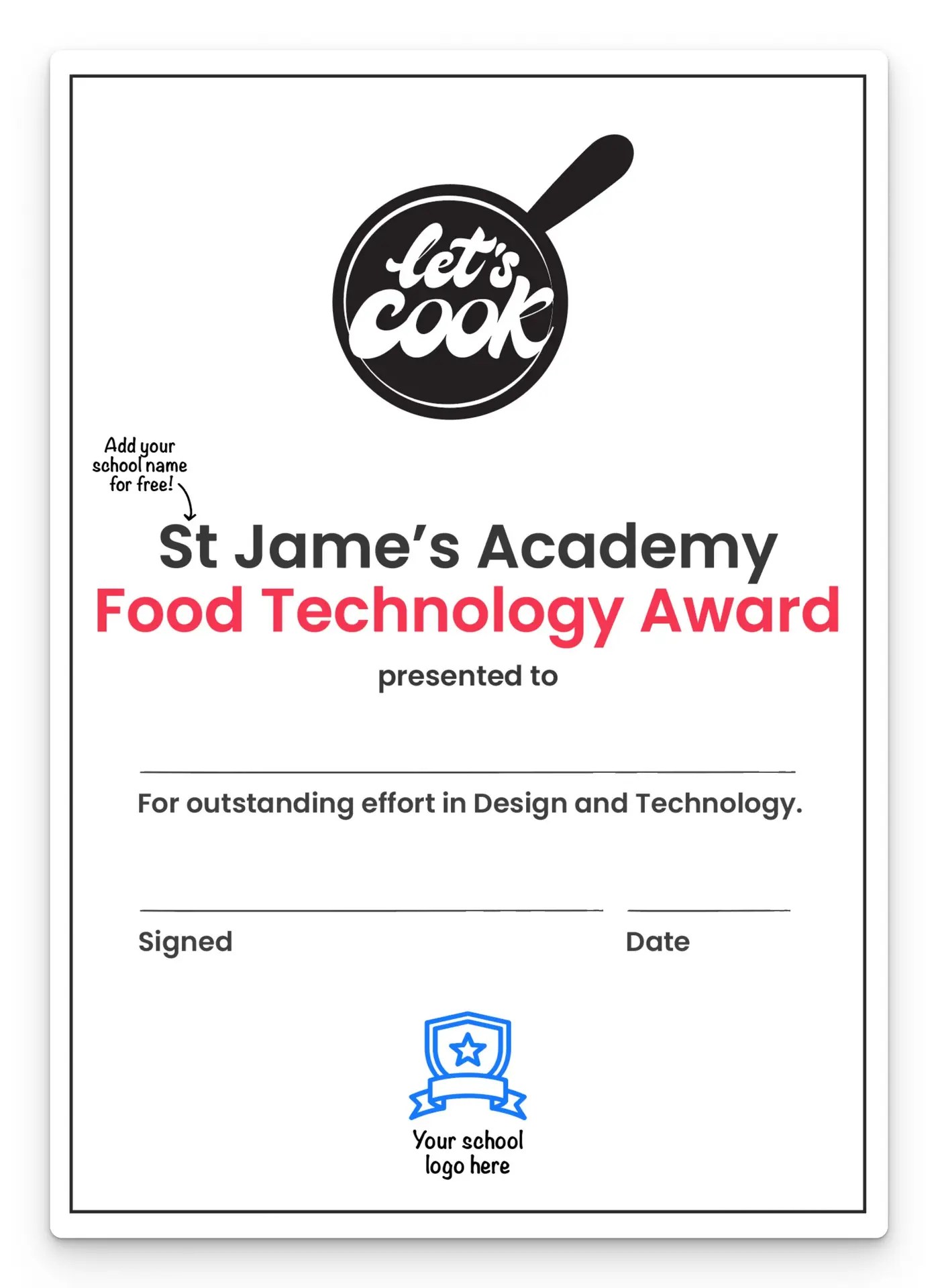 Food Technology award certificate