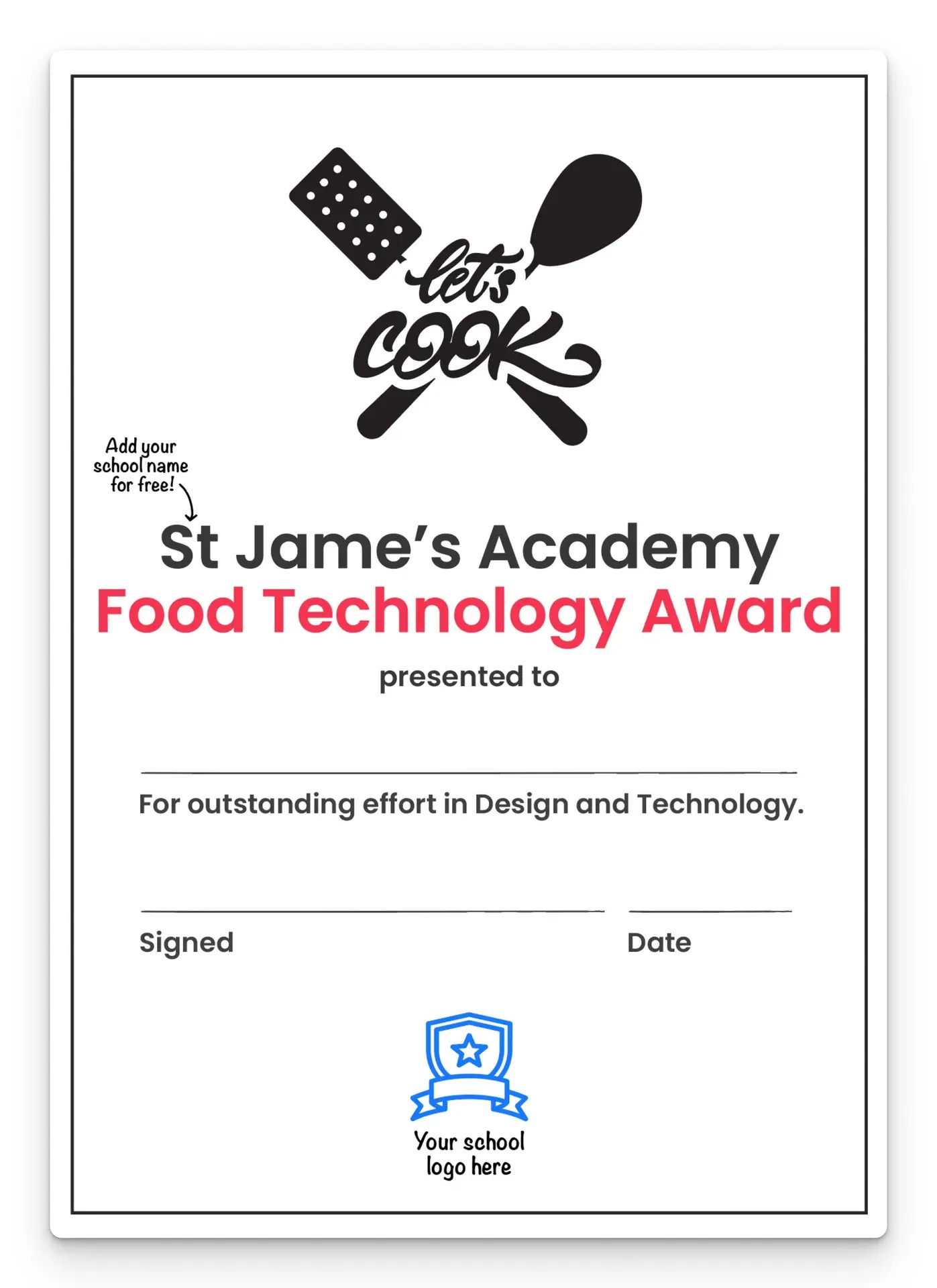 Food Technology award certificate