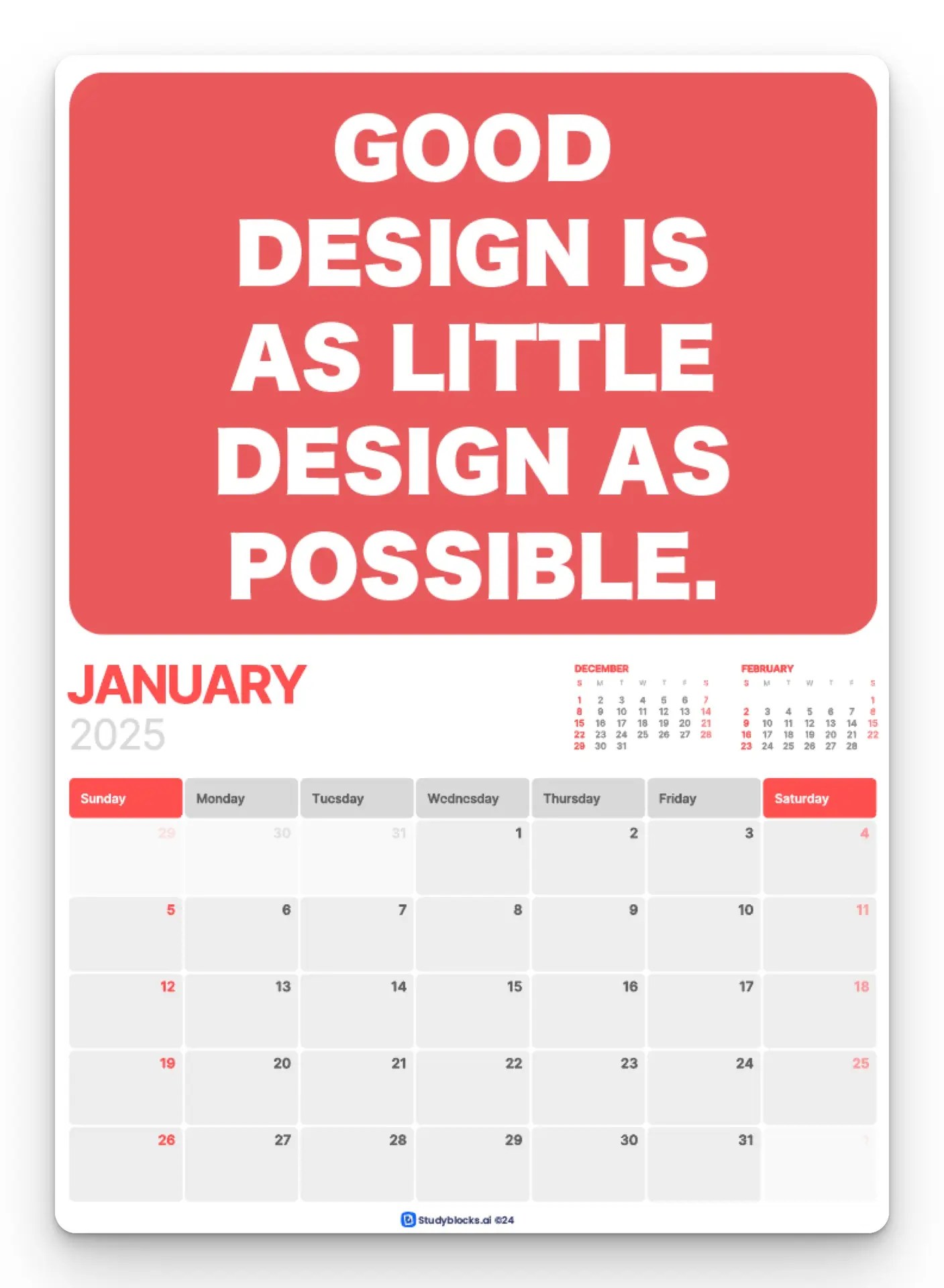 Dieter Rams Calendar