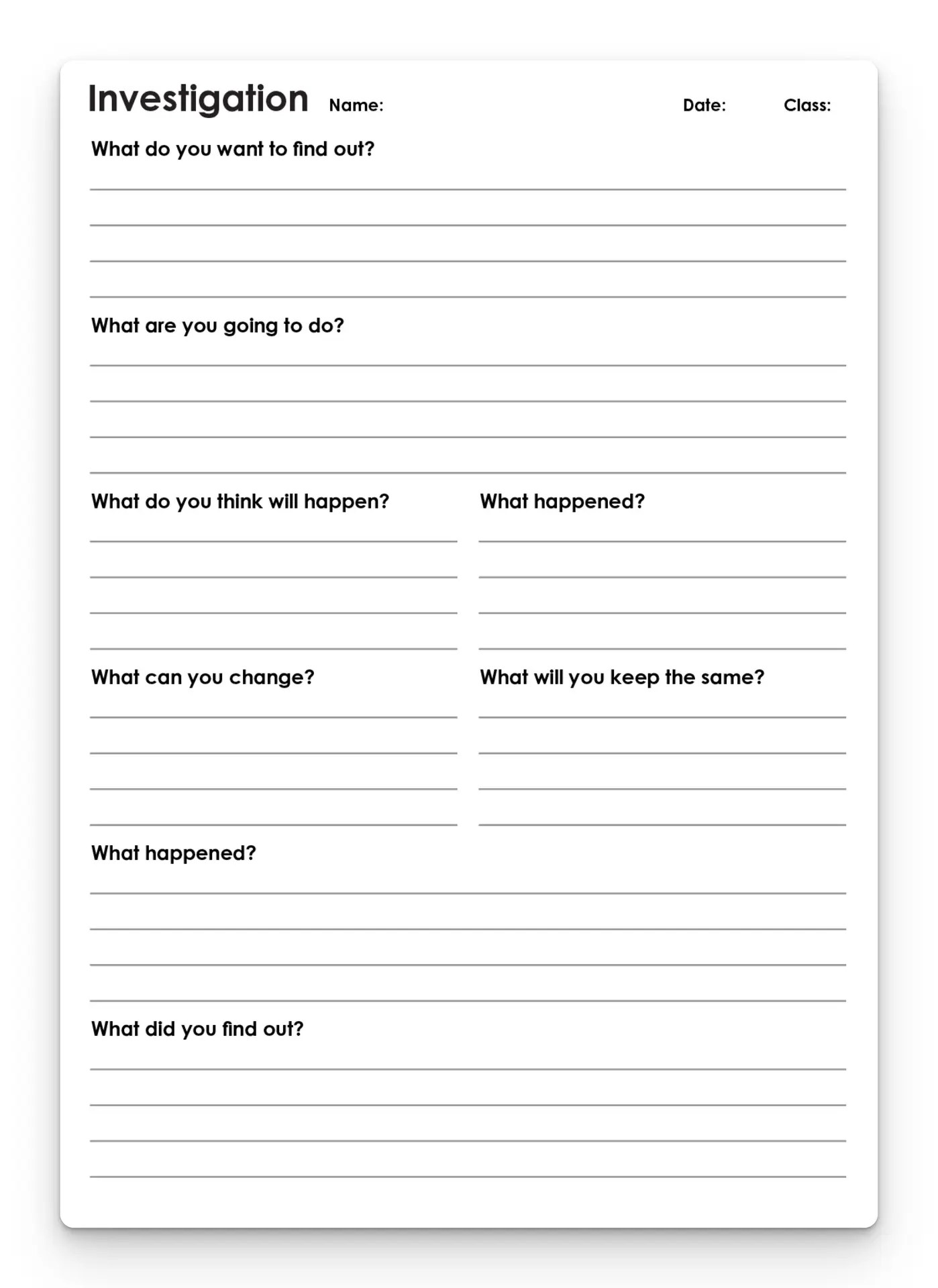 Simple Investigation worksheet a4
