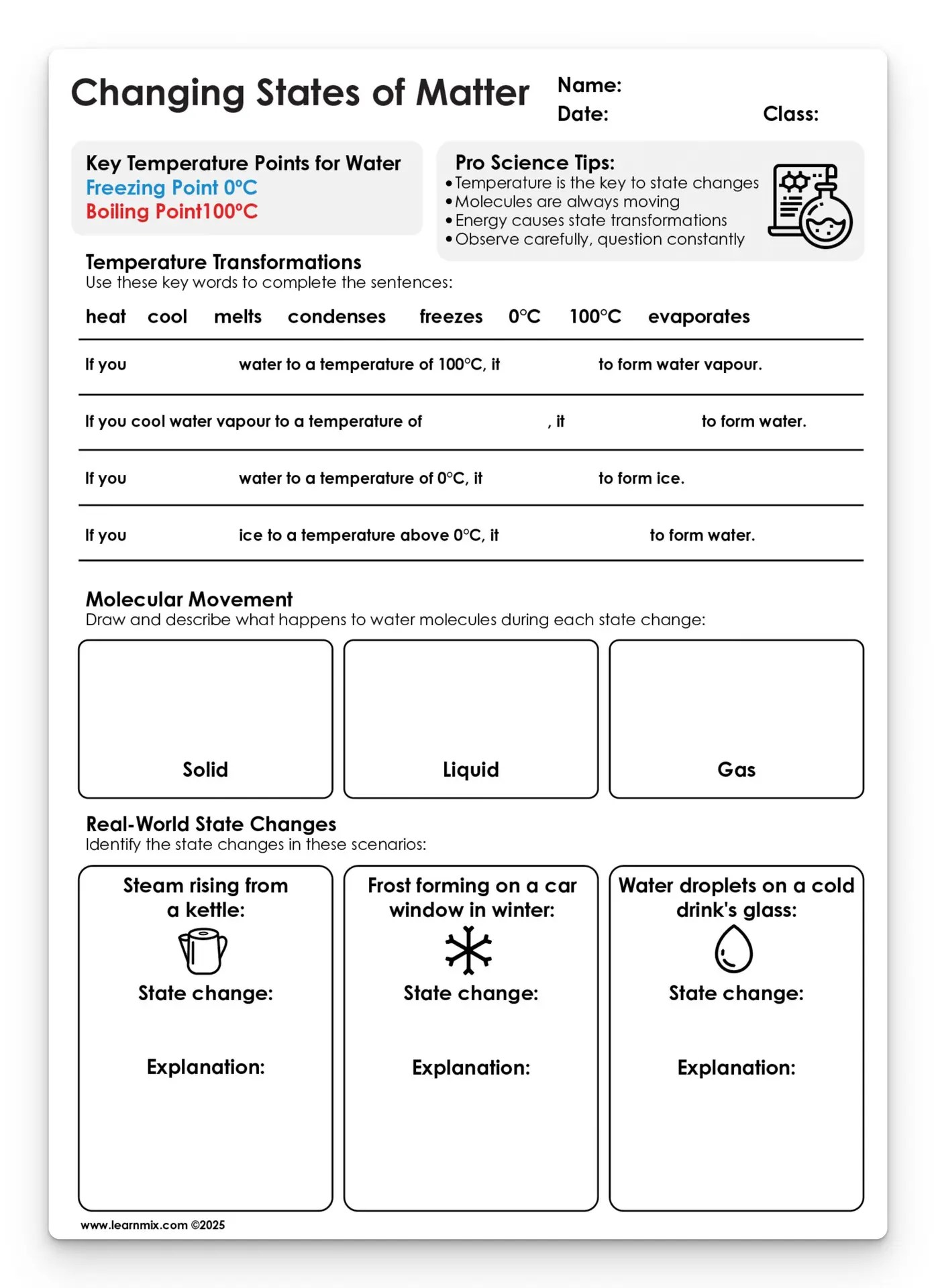 Matter worksheet