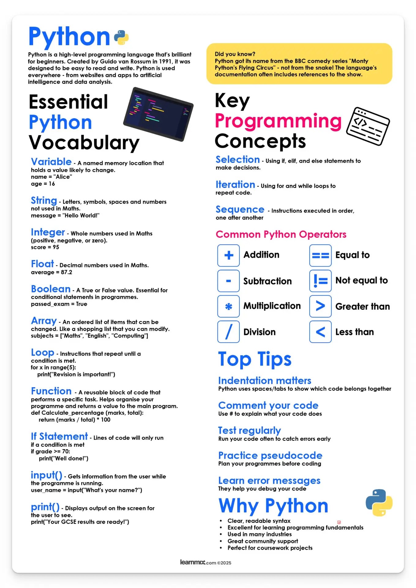 Python Vocabulary Poster