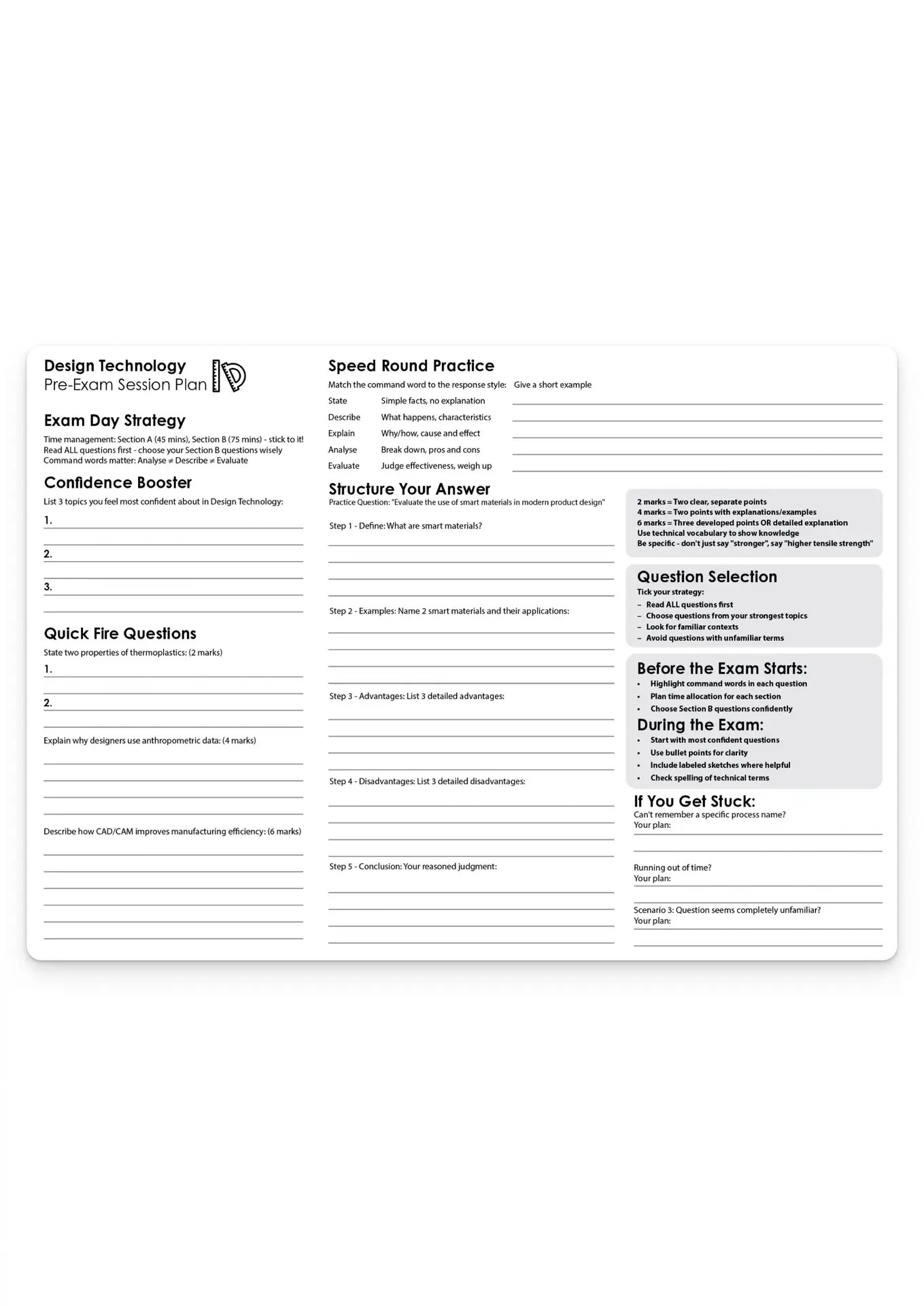 Exam prep worksheet