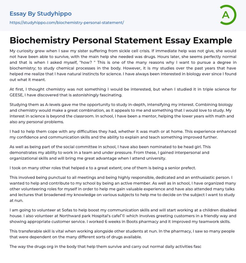Biochemistry Personal Statement Example - Space Arts - High Quality Mobile Collection