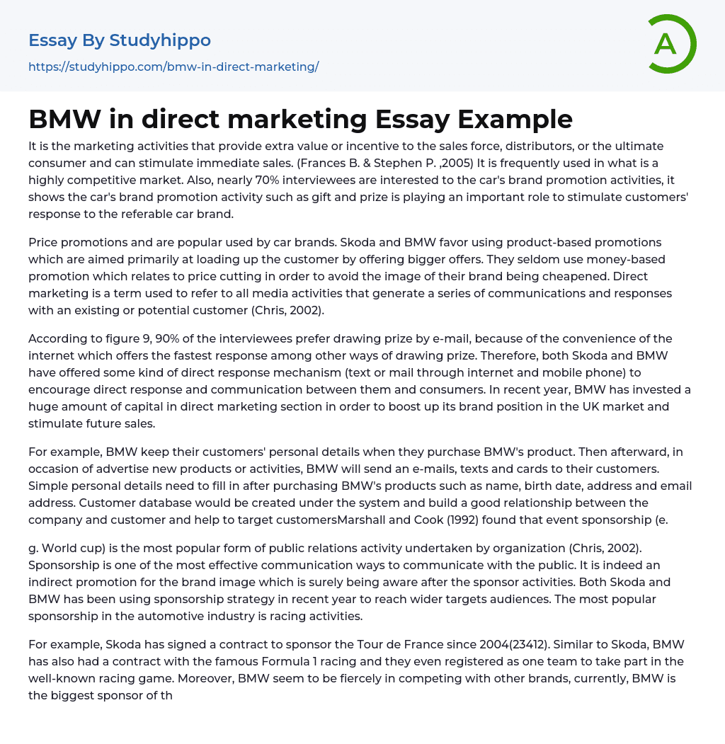 Bmw in direct marketing essay example