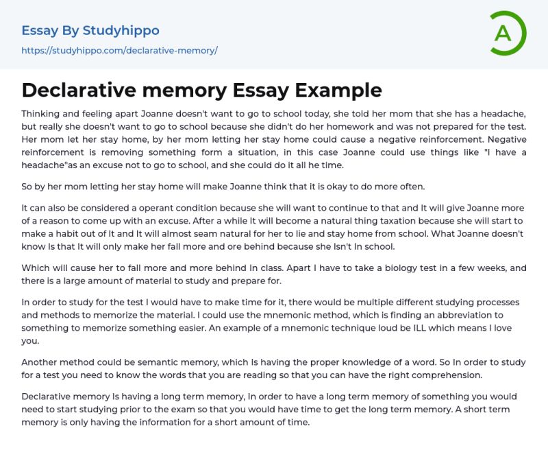 Declarative Memory Essay Example Studyhippo Com - Premium Sunset Image Gallery - 8K