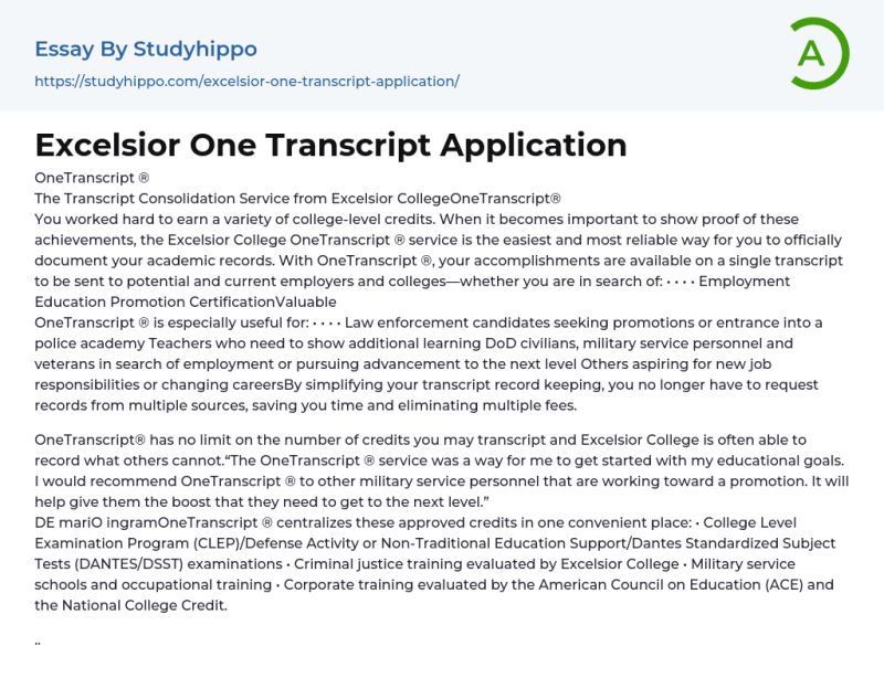 Excelsior One Transcript Application Essay Example Studyhippo Com - HD Landscape Images for Desktop