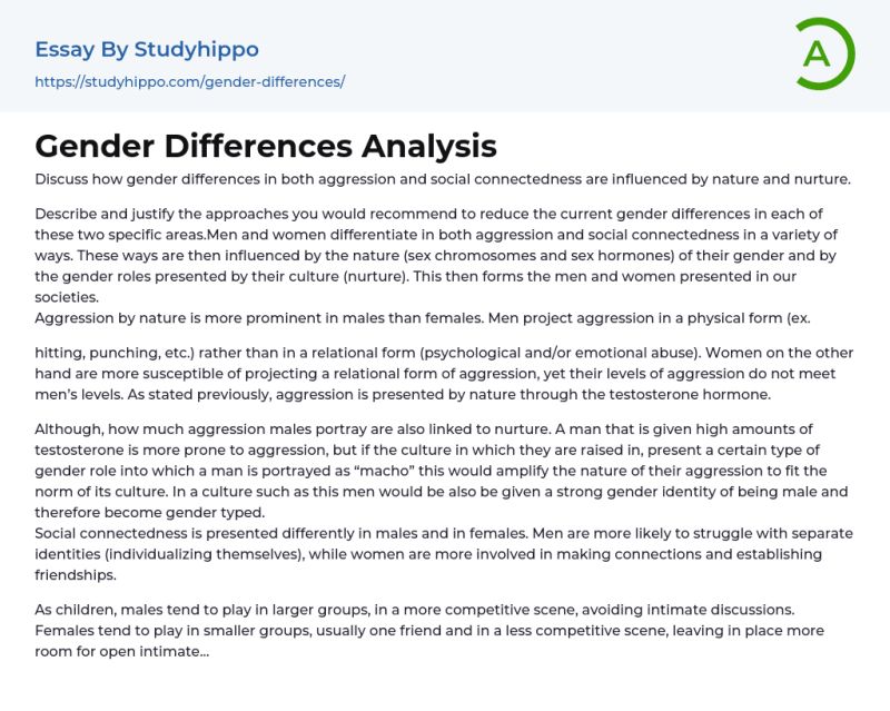 Gender Differences Essay Example Studyhippo Com - Premium Minimal Photo Gallery - Full HD