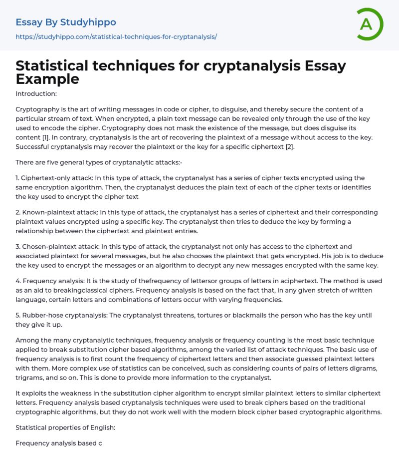 Statistical Techniques For Cryptanalysis Essay Example Studyhippo Com - Modern Ocean Photo - HD