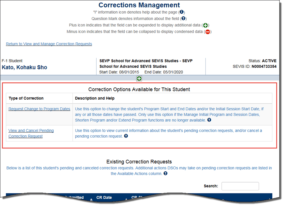 Correction Requests Overview Study In The States