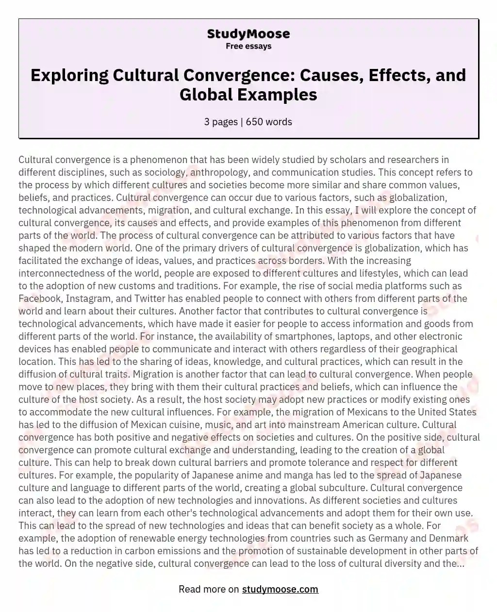 Exploring cultural convergence: causes, effects, and global examples free essay example