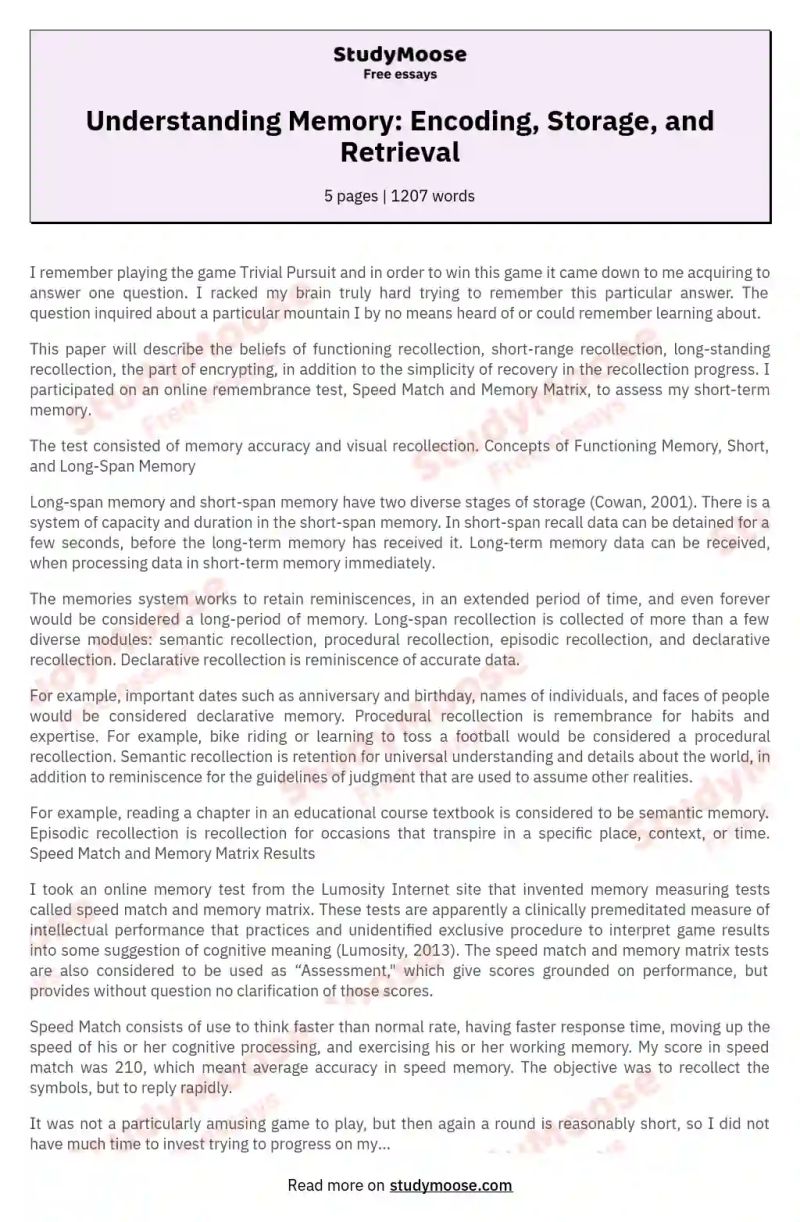 Memory Recall And Recognition For A Common Object Essay Sample - Best Sunset Photos in Retina