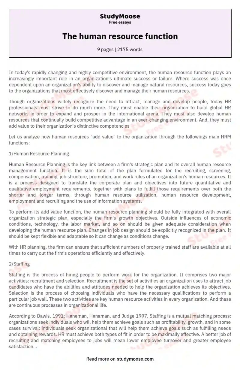 Human Resource Function And Role 566 Words Essay Example - Nature Design Collection - 4K Quality