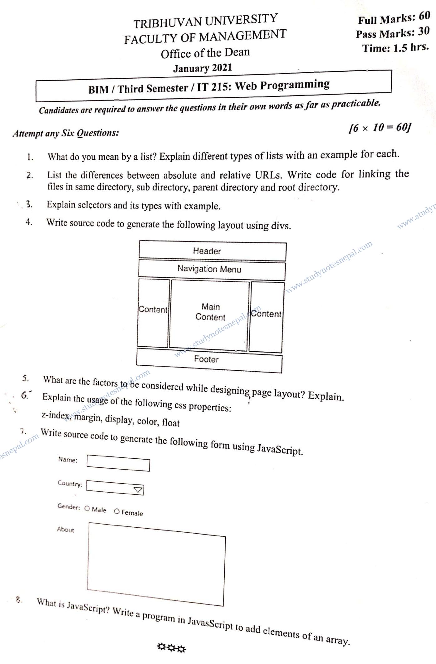 Web Programming I | BIM 3rd Semester | Question Bank » STUDY NOTES NEPAL