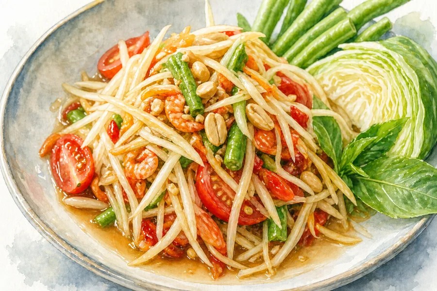 Ordering Som Tam (Not Spicy)