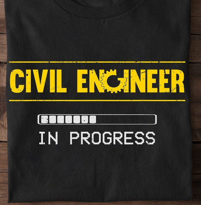 Civil engineer in progress shirt worn by engineering student in casual college setting.