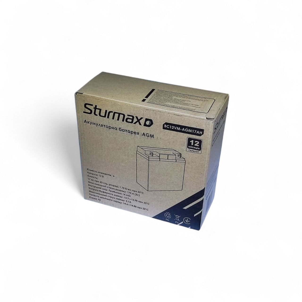 Акум. батарея свинцево-кислотна AGM 12.8В 17Аг Sturmax BC12VM-AGM17AH