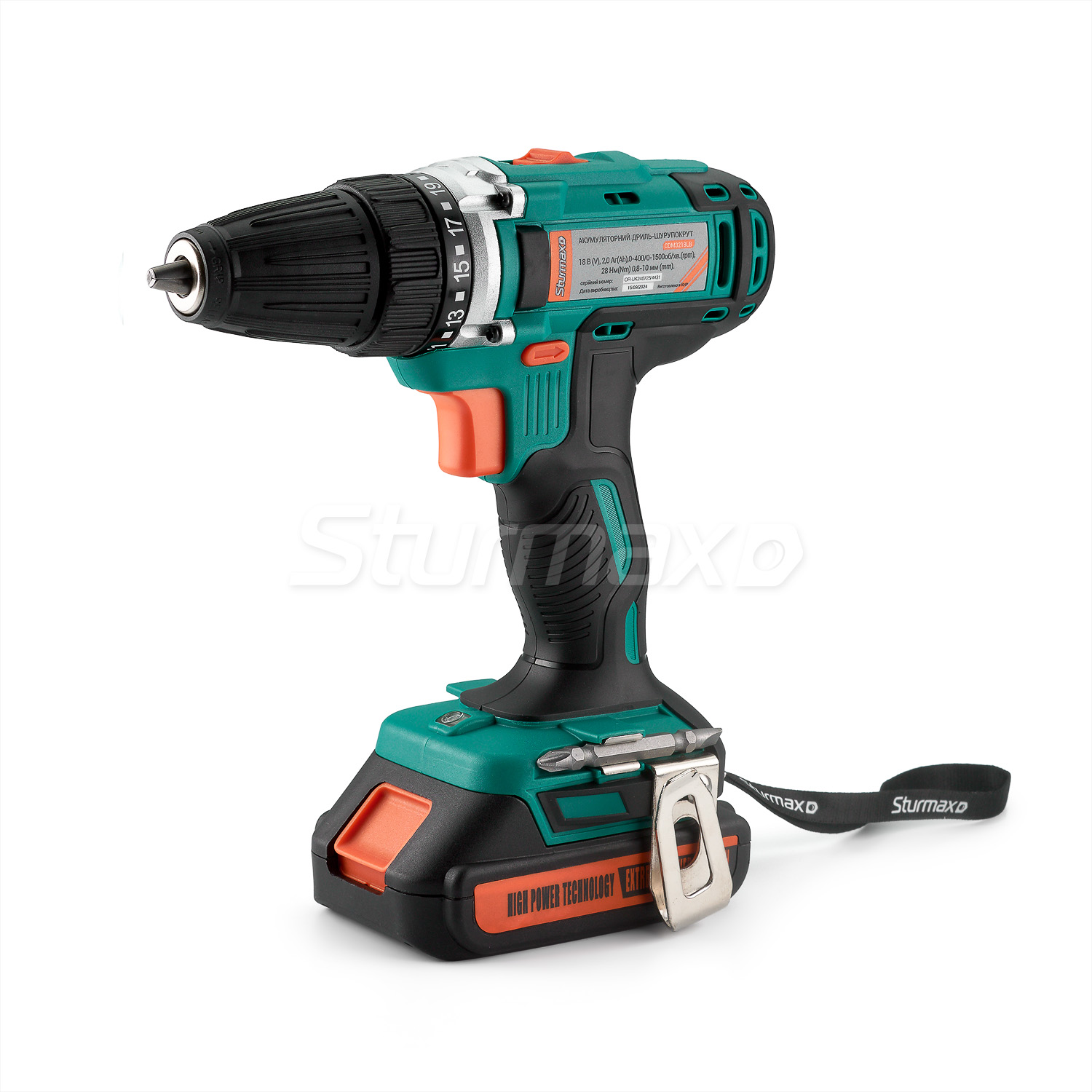 Шурупокрут акумуляторний 18В, 2.0Аг, 2 акум Sturmax CDM3218LB